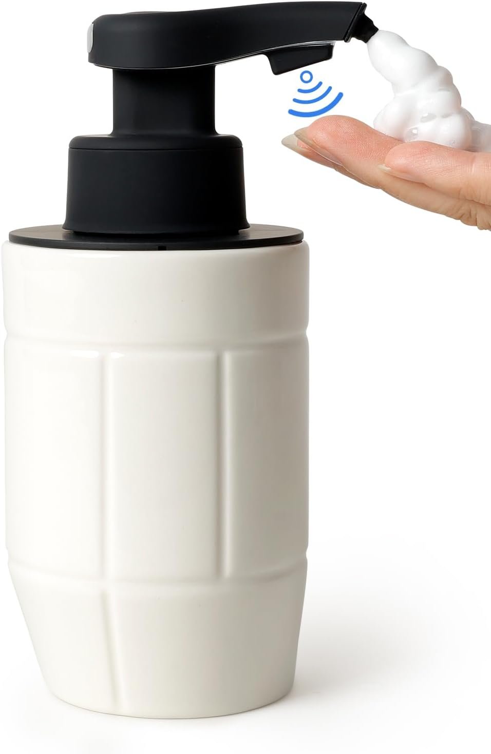BosilunLife Automatic Soap Dispenser Ceramic Hand Free Soap Dispenser with Waterproof Pump Rechargeable Smart Electric Lotion Soap Dispenser Touchless 10oz (White, Foam Pump)