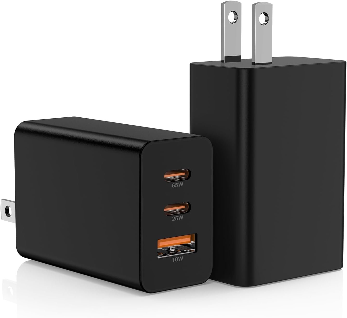 2Pack 65W USB C Wall Charger Block, 3-Port USB C Charging Adapter 100W Type C Super Fast Charging Power Plug Cube for MacBook Pro/Air,i-Pad Pro,i-Phone 17/16/15, Galaxy S25,and More-Black​