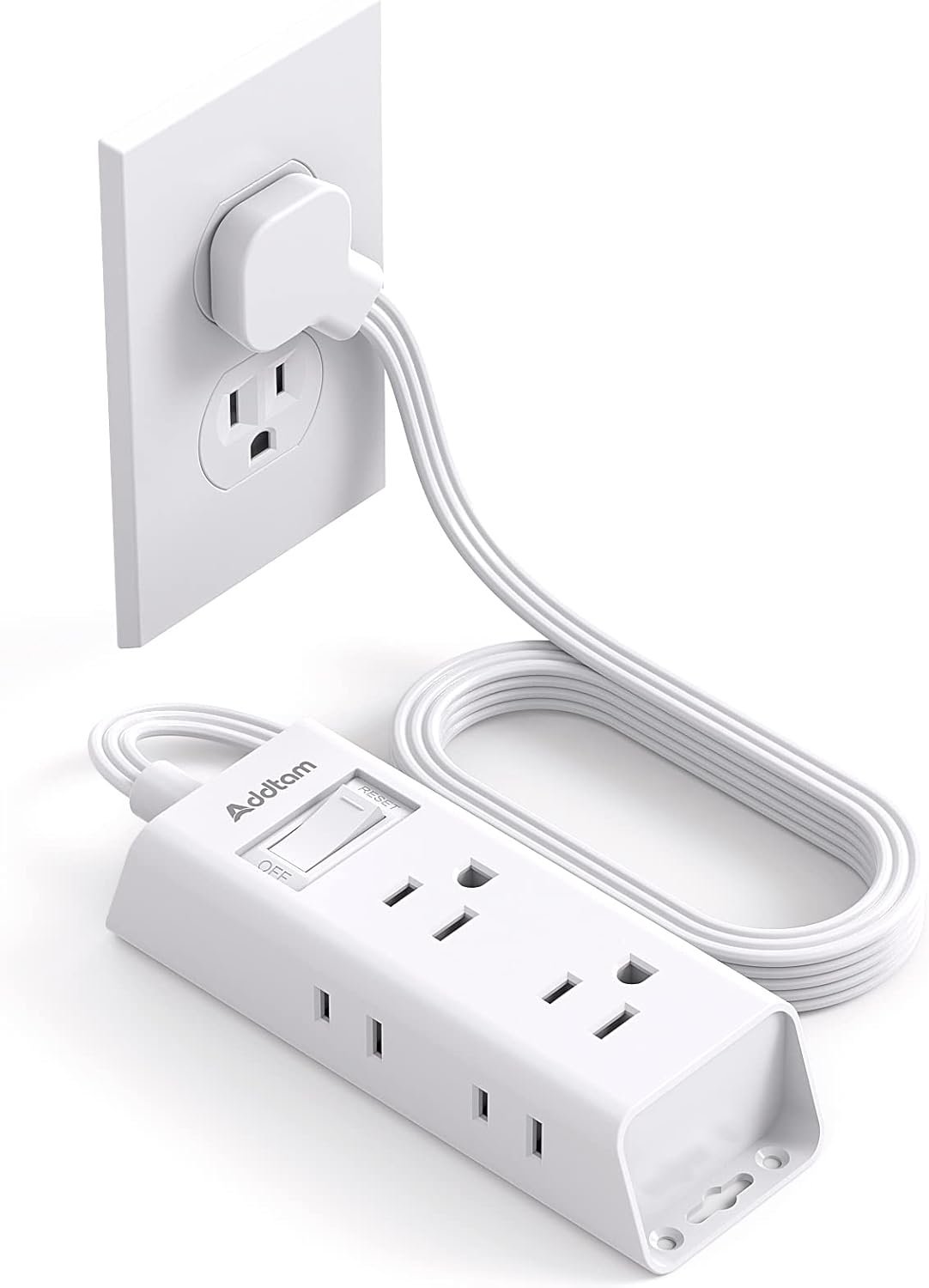 Cruise Essentials – Flat Plug Power Strip, Addtam 5 ft Ultra Flat Extension Cord with 6 Outlets Extender, No Surge Protector for Cruise Ship, Travel, Dorm, Home Office, ETL Listed