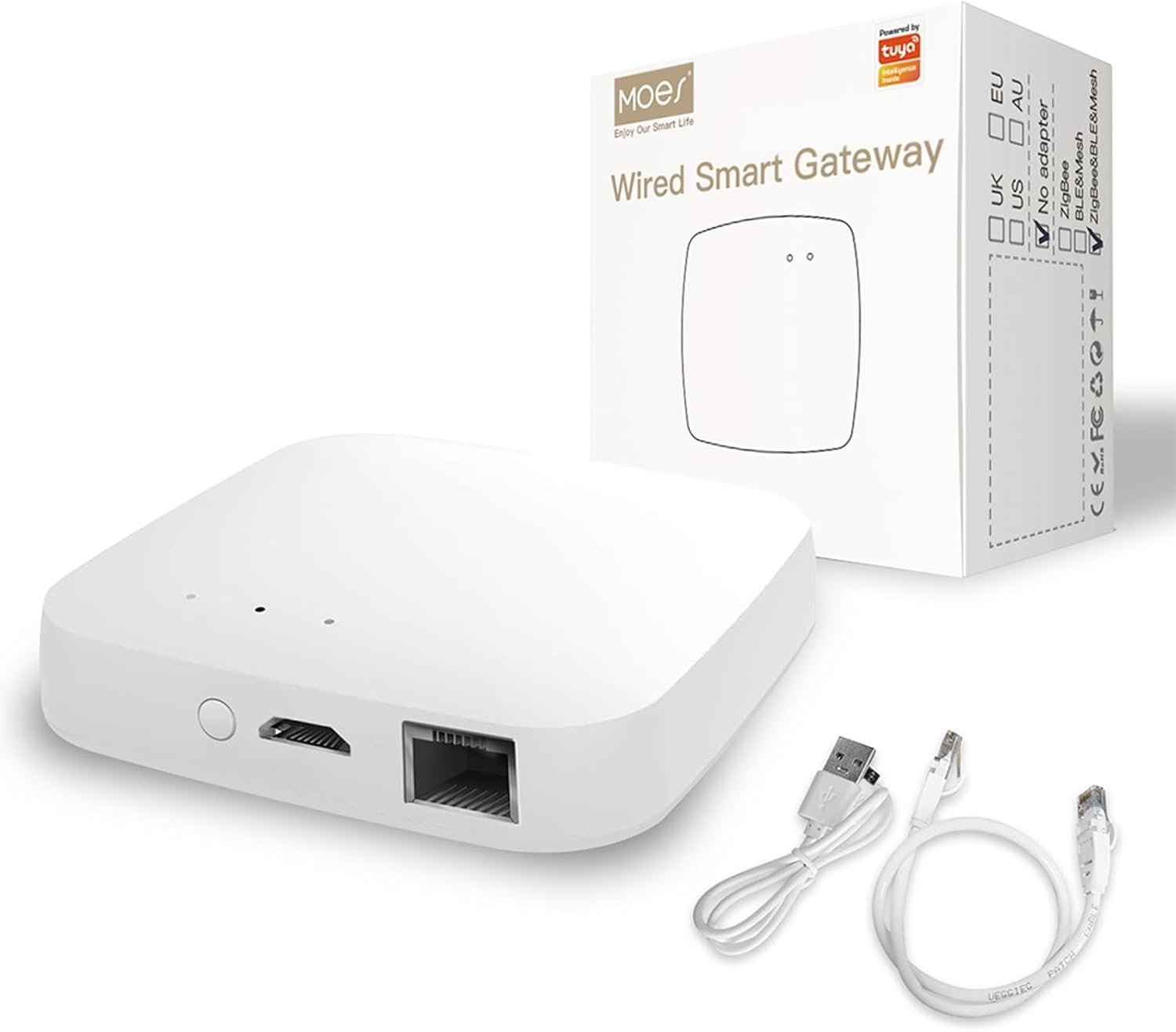 MOES ZigBee 3.0 & Bluetooth & Mesh Hub Only Support Tuya Device Work with Smart Life App, Intelligent Bridge Wired Smart Home Gateway Voice Control via Alexa, Google Home, 2.4GHz WiFi