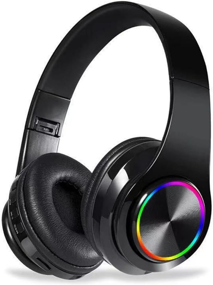 Bluetooth Headphones Over Ear, Noise Reduction Wireless Headphones with Microphone/Deep Bass, HiFi Stereo Foldable Lightweight LED Headset for PC Home Travel Office