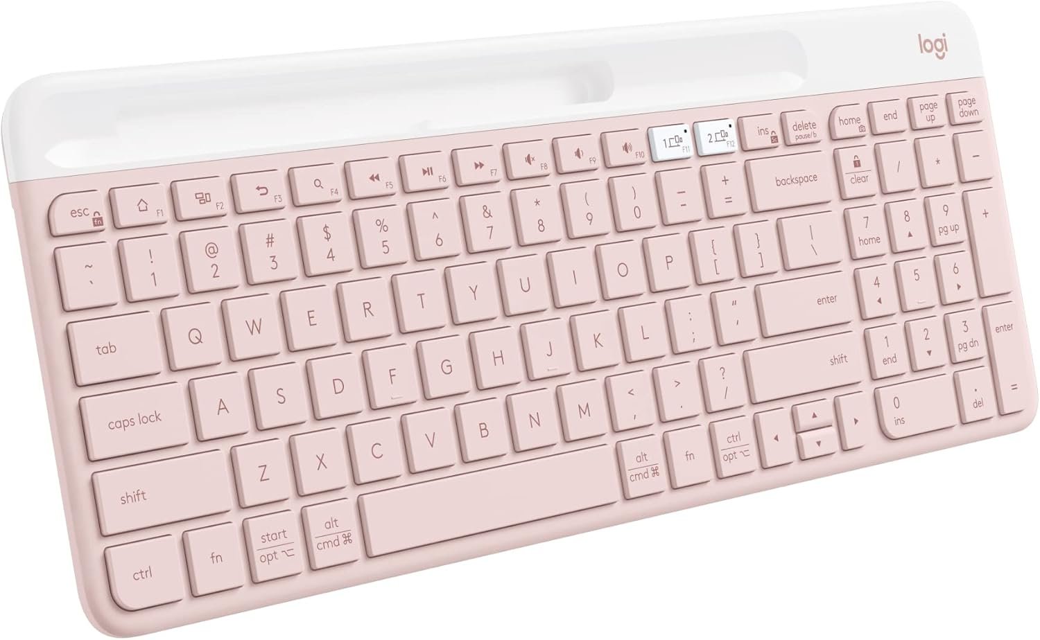 Logitech K585 Multi-Device Slim Wireless Keyboard, Built-in Cradle for Device; for Laptop, Tablet, Desktop, Smartphone, Win/Mac, Bluetooth/Receiver, Compact, Easy Switch, 24 Month Battery – Rose