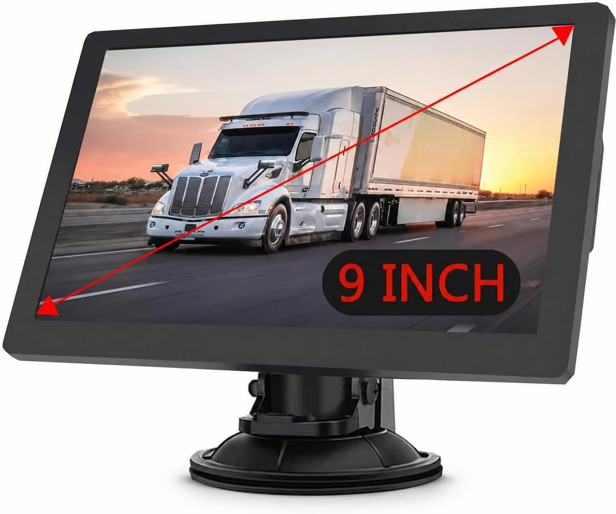 Truck GPS Navigation 9″ for Truck & RV Drivers – Custom Routing by Size & Weight, Free Lifetime Map Updates, Voice Directions, Speed Alerts, Lane Assist, Offline GPS System