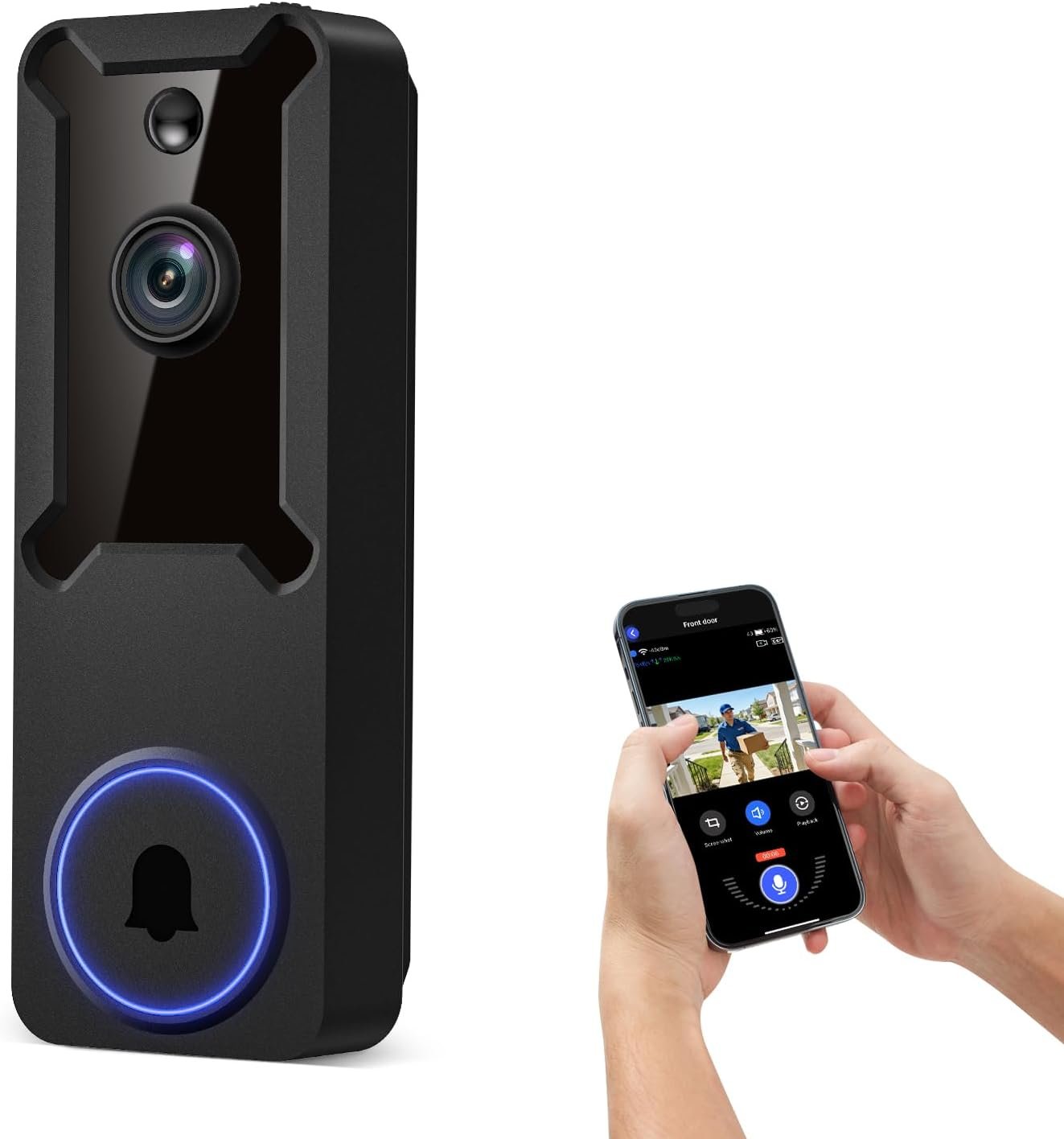 Wireless Wi-Fi Surveillance Cameras, Doorbell Camera with Two Way Audio, AI Human Detection, 2-Way Talk,Night Vision and Cloud Storage, 2.4G Wi-Fi Only