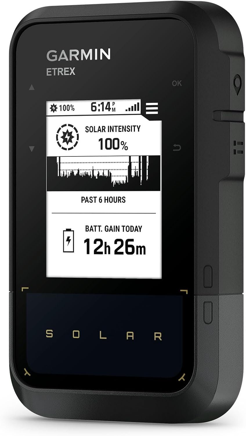 Garmin eTrex® Solar, GPS Handheld Navigator, Unlimited Battery Life, Water Resistant (Renewed)