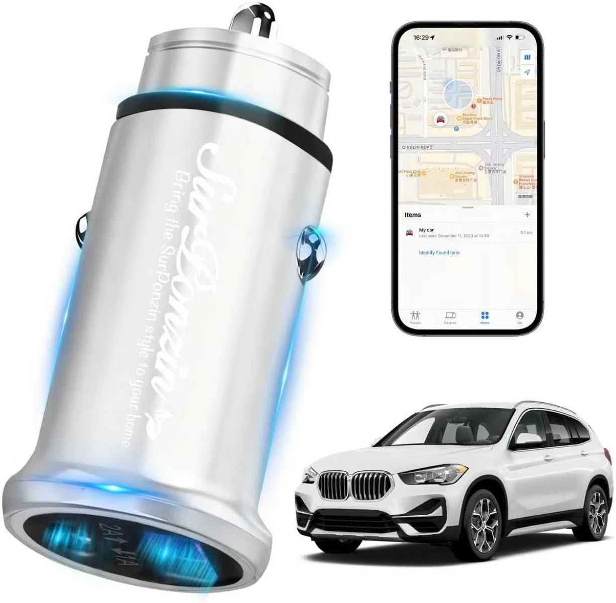 Car Anti-Loss Device with Charging Port – Real-Time Location Tracking, Compatible with Apple Find My (iOS Only)-Sliver