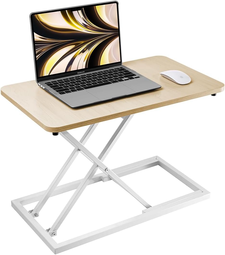 Omhuzsyo standing desk converter Stand up office desk riser on the desktop is suitable for use in laptops and single monitor work consoles, home offices, and can be adjusted in height(Log Color)