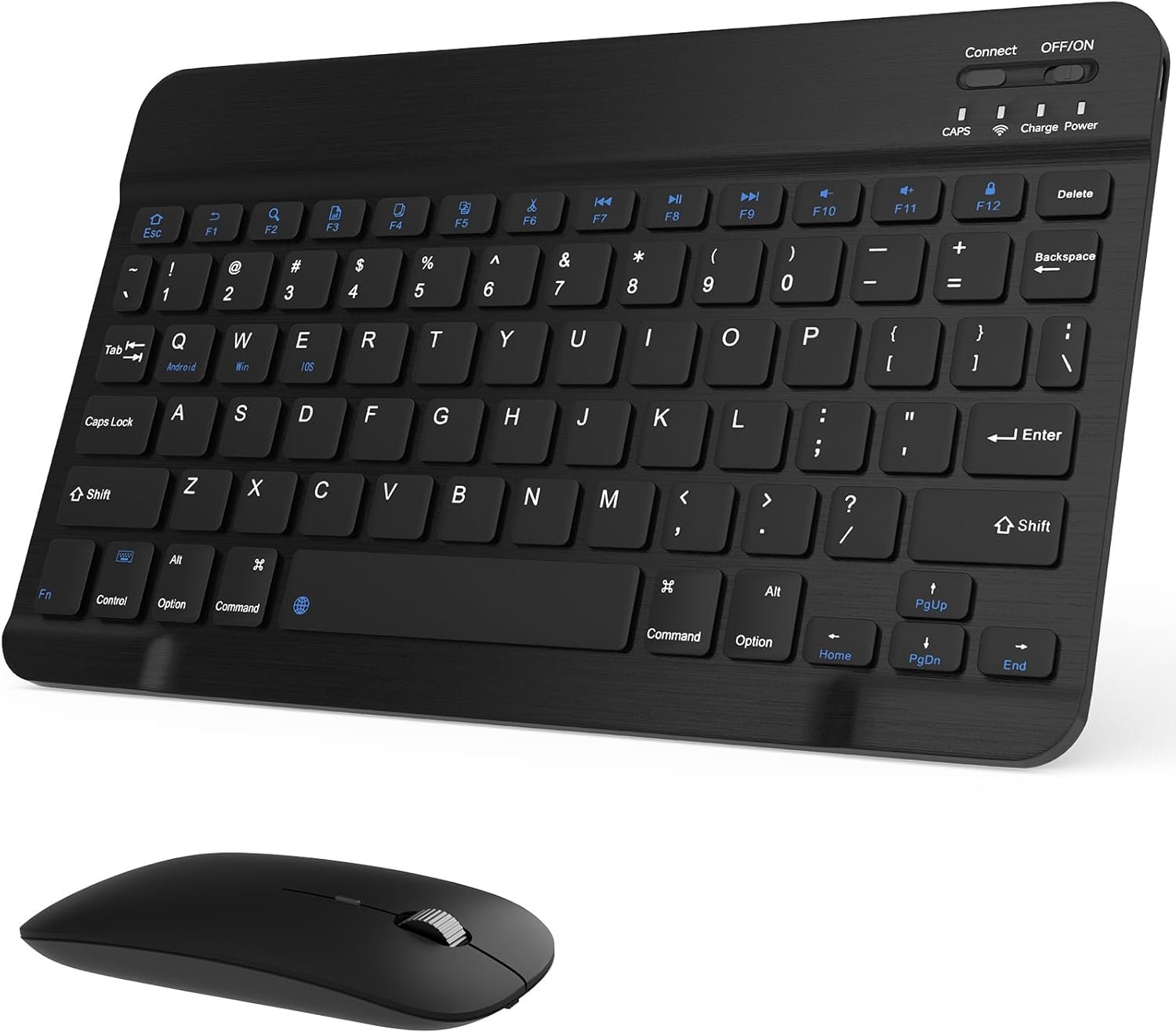 Rechargeable Bluetooth Keyboard and Mouse Combo, Universal Ultra-Slim Wireless Keyboard Mouse Set for Android Windows iPad iPhone Samsung Tablet Portable Compact Keyboard Set (Black)