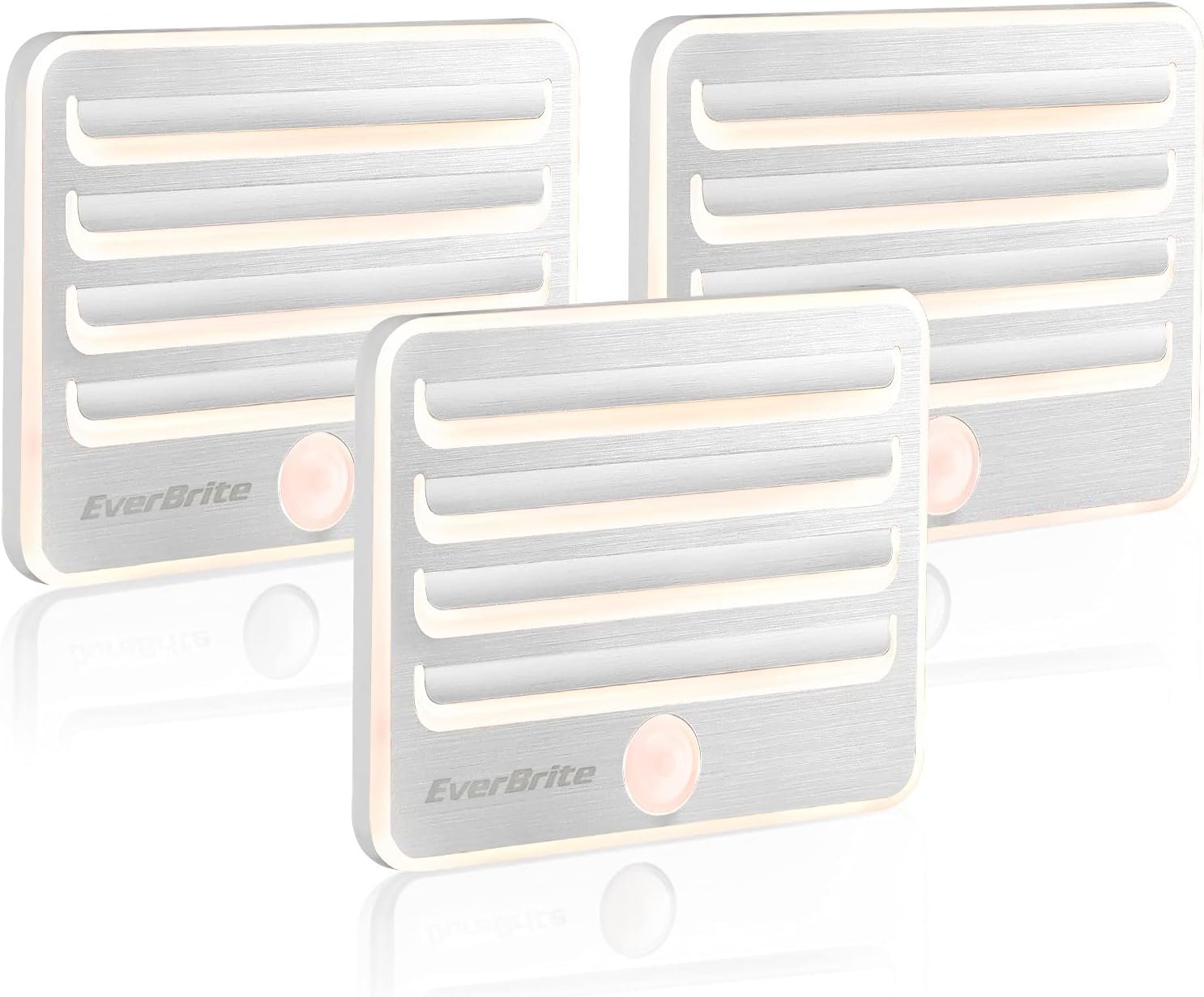 EverBrite Motion Sensor Night Lights, LED Soft Warm Light, Battery Powered Auto Stick-On Night Light for Bedroom, Bathroom, Stair, Closet, 9 AA Batteries Included(3 Pack)