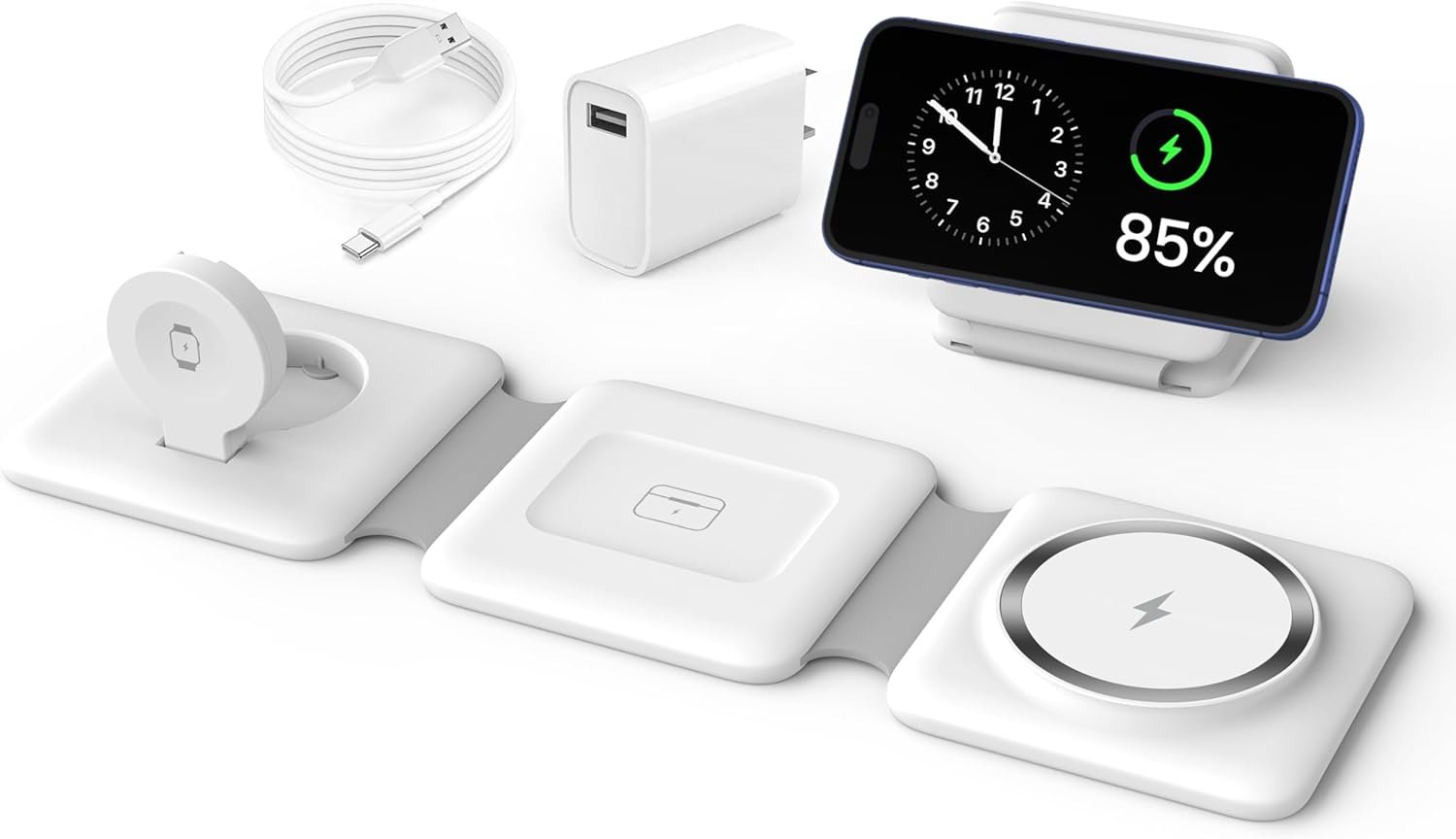 Charging Station for Apple Multiple Devices – 3 in 1 Foldable Magnetic Wireless Charger Dock – Travel Charging Pad for iPhone 17 16 15 14 13 12 Pro Max Plus Watch & Airpods