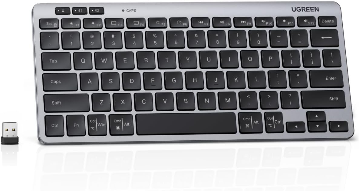 UGREEN K551 Slim Quiet Wireless Bluetooth 78Keys Keyboard, 3-Device Free Switching with Bluetooth & 2.4G, Compatible with Windows/macOS/iOS/Android, Works with MacBook, Lenovo, HP