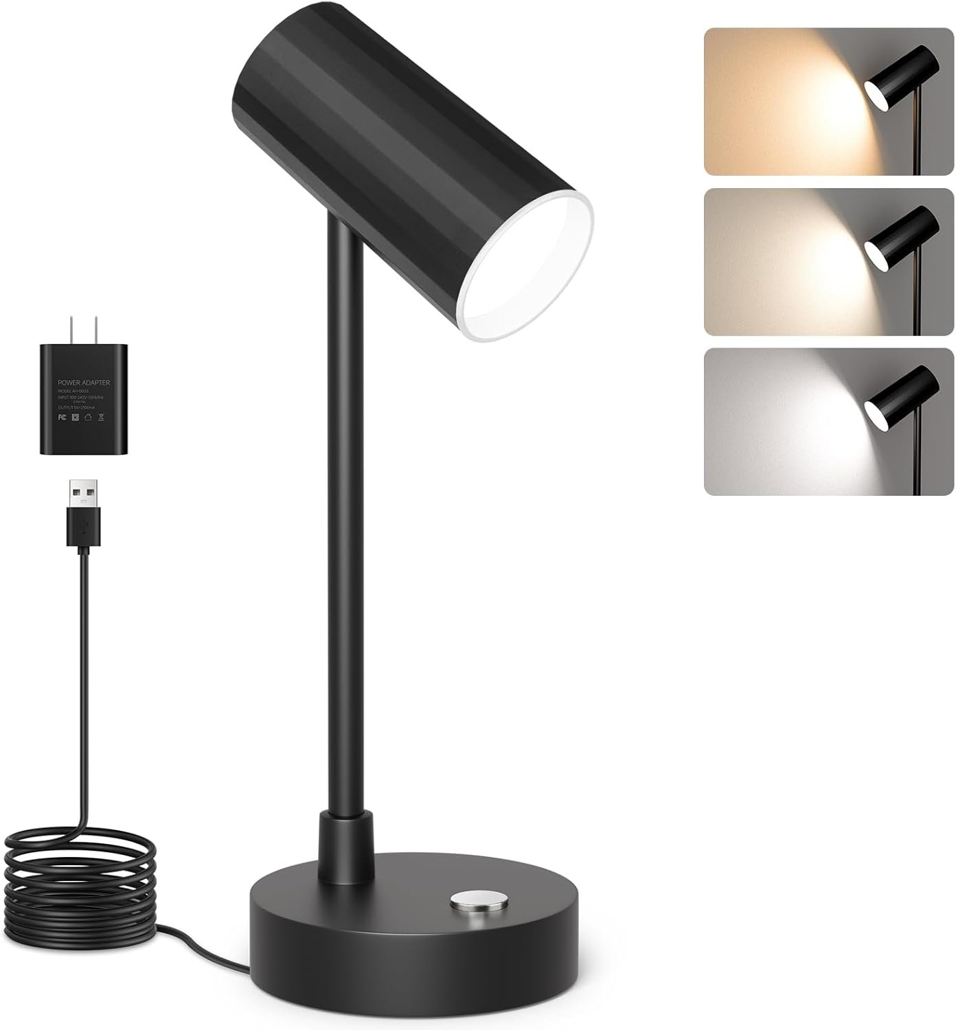 ShineTech LED Desk Lamp for Home Office, Dimmable Table Lamp with 3 Color Modes & Adjustable Brightness, USB-C Port, Touch Control, Eye-Caring Reading Lamp for Bedside, Study, Work