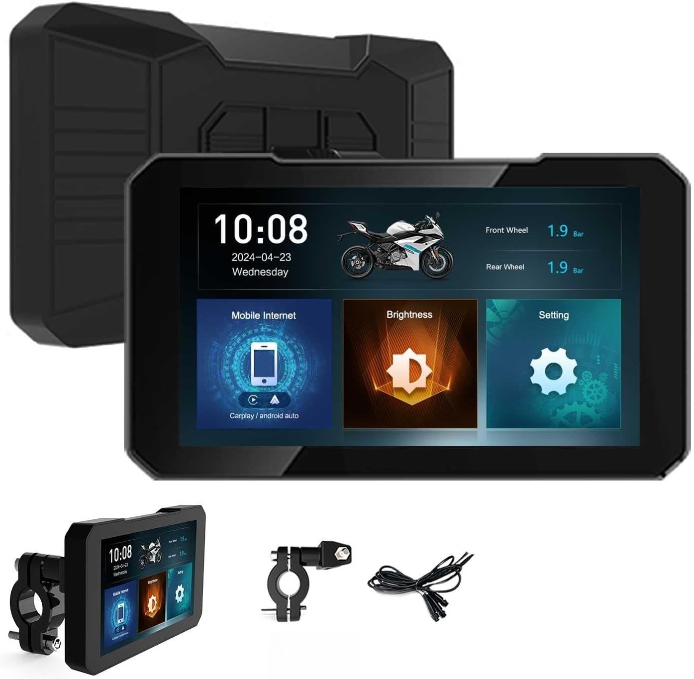 6‘’Motorcycle carplay ，IP67 Waterproof GPS Navigator, Wireless CarPlay & Android Auto Tochscreen,Bluetooth Split View Display Hand-Free Calling