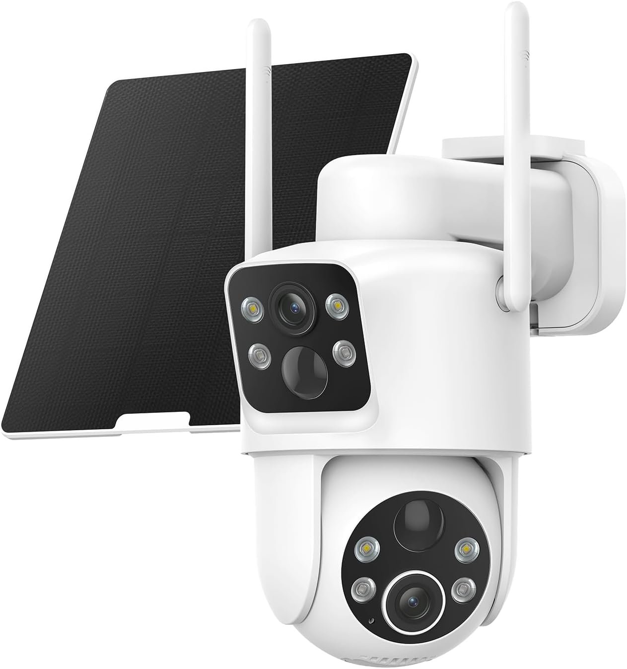 TKENPRO Dual Lens Solar Security Cameras Wireless Outdoor, 2K Full HD Video, 360° View Pan/Tilt Home Security Camera with Color Night Vision, Easy to Install, PIR Alarm, 2.4GHz WiFi