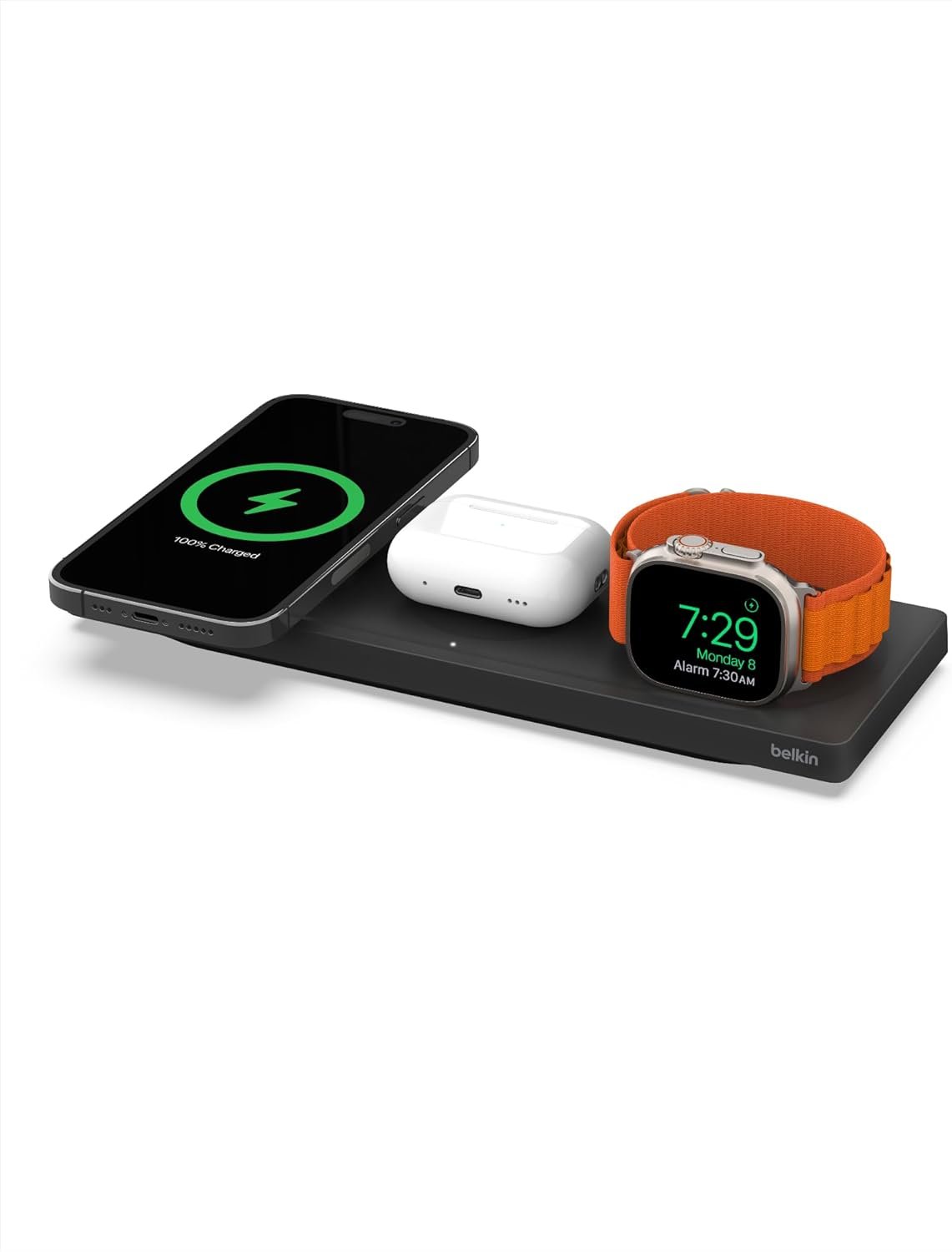 Belkin MagSafe 3-in-1 Wireless Charging Pad – Fast Wireless Charging for Apple Watch, iPhone 17, iPhone 16, iPhone 15, & iPhone 14 Series, & AirPods – Charging Station for Multiple Devices – Black