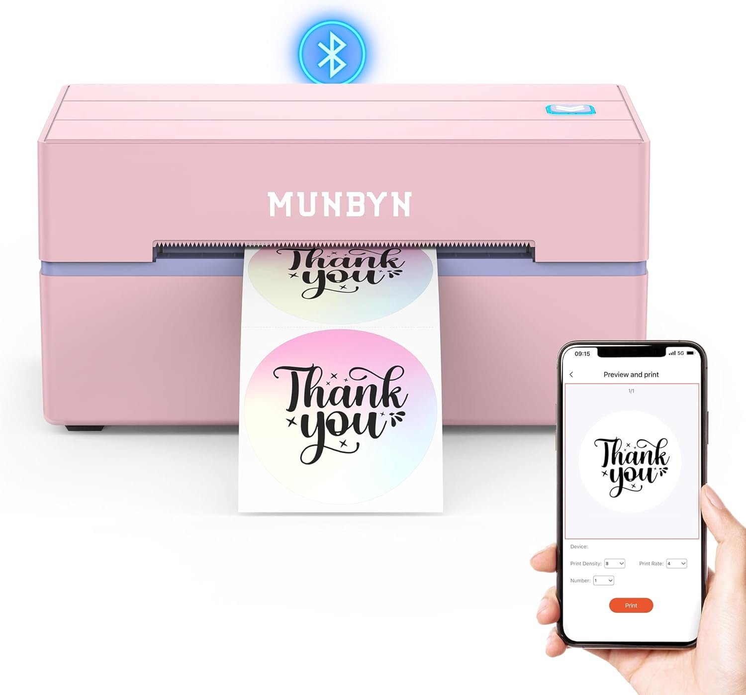 MUNBYN Bluetooth Thermal Label Printer, 130B Wireless 4×6 Shipping Label Printer for Shipping Packages Small Business Office or Home, Compatible with iPhone Android iPad Windows macOS Chrome Etsy eBay