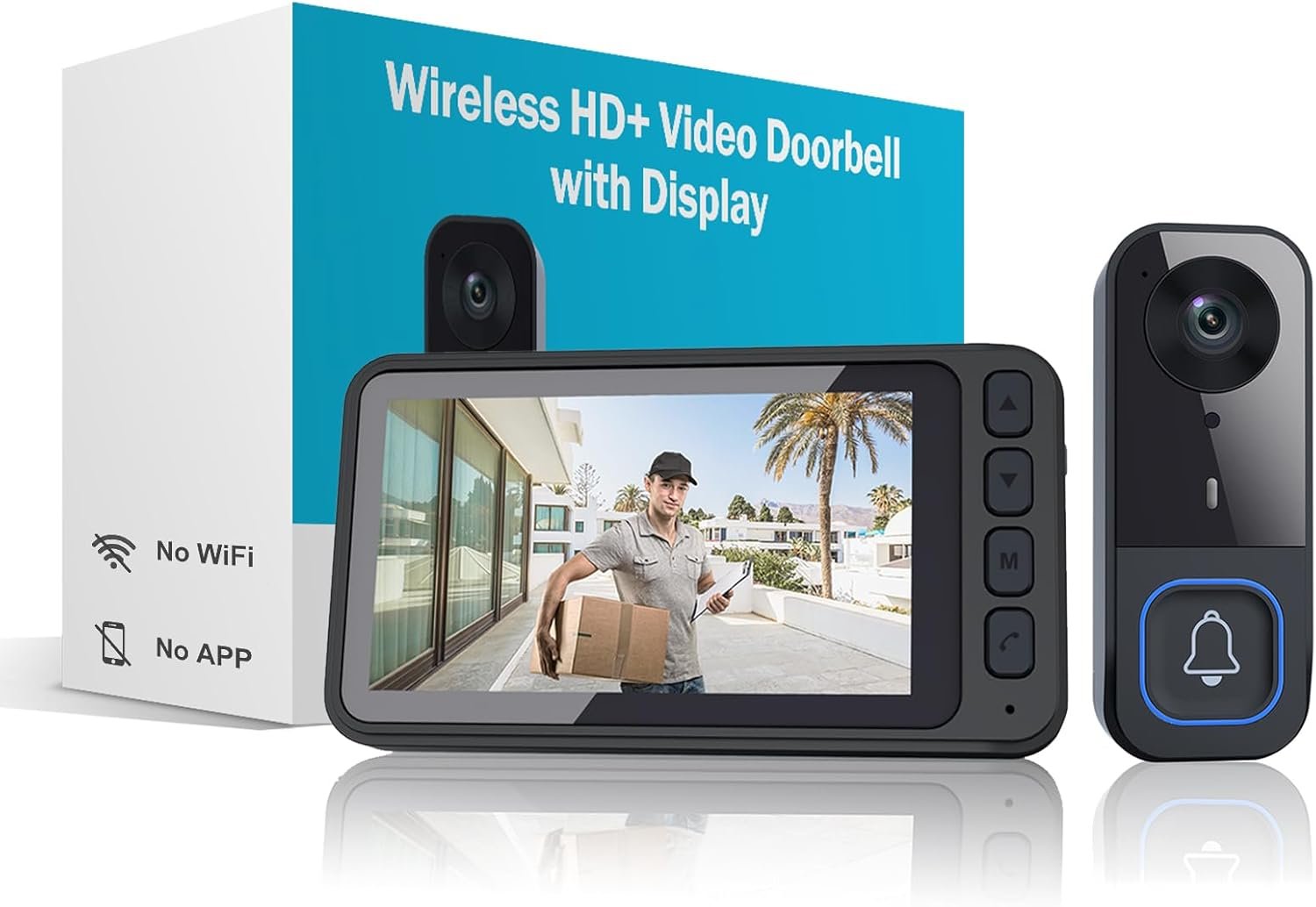 BOKKY Wireless HD Video Doorbell with 4.5” Indoor Monitor, No WiFi or App Required, 2-Way Talk, Night Vision, Local SD Storage, Ideal for Seniors and Apartments