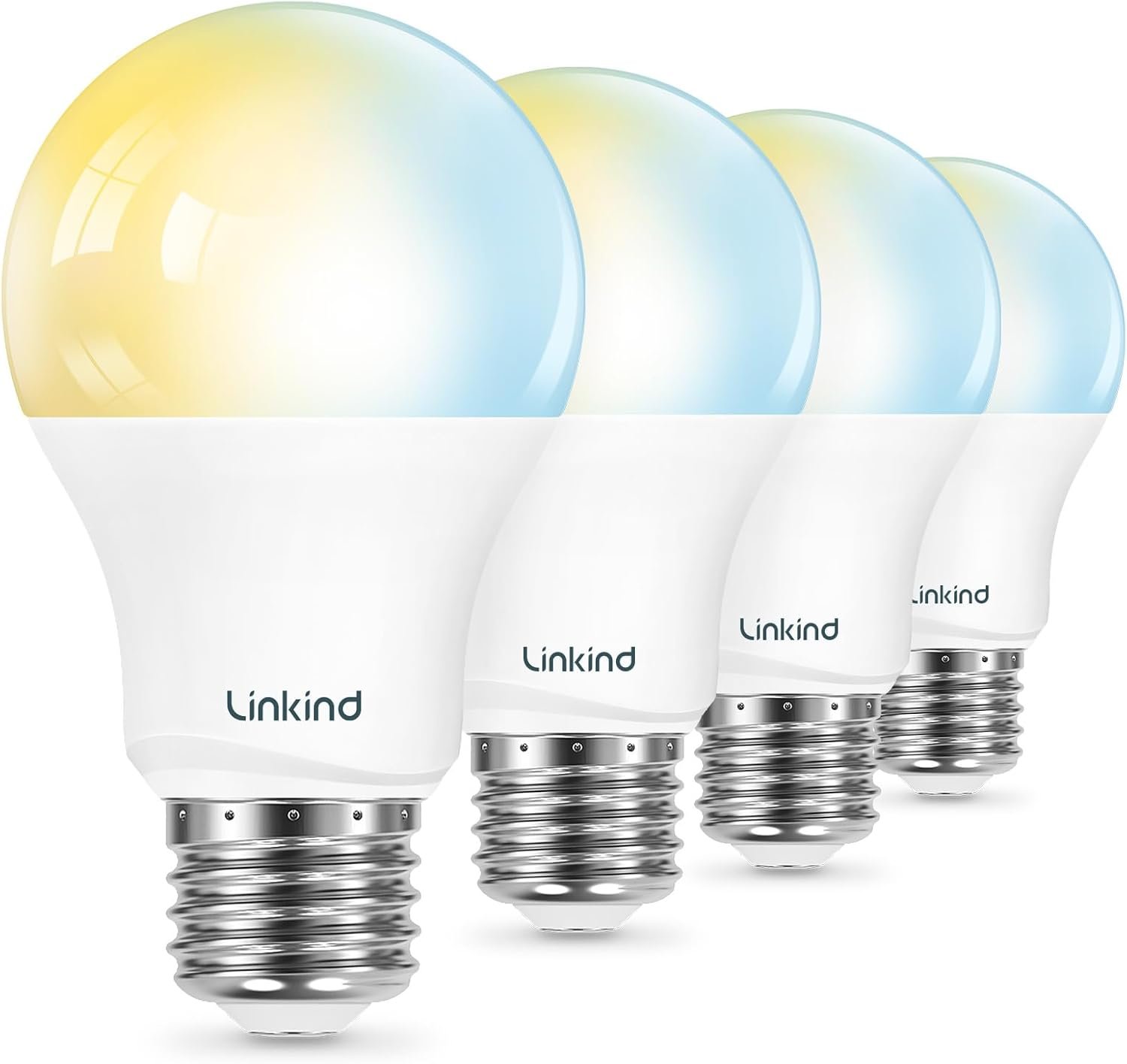 Linkind Smart Light Bulbs, Warm White to Daylight (2700K-6500K), Alexa Light Bulbs, Work with Alexa & Google Home, 60W Equivalent, Efficient 8.5W, 2.4G WiFi Bluetooth LED CRI>90, A19 E26 800LM, 4Pack