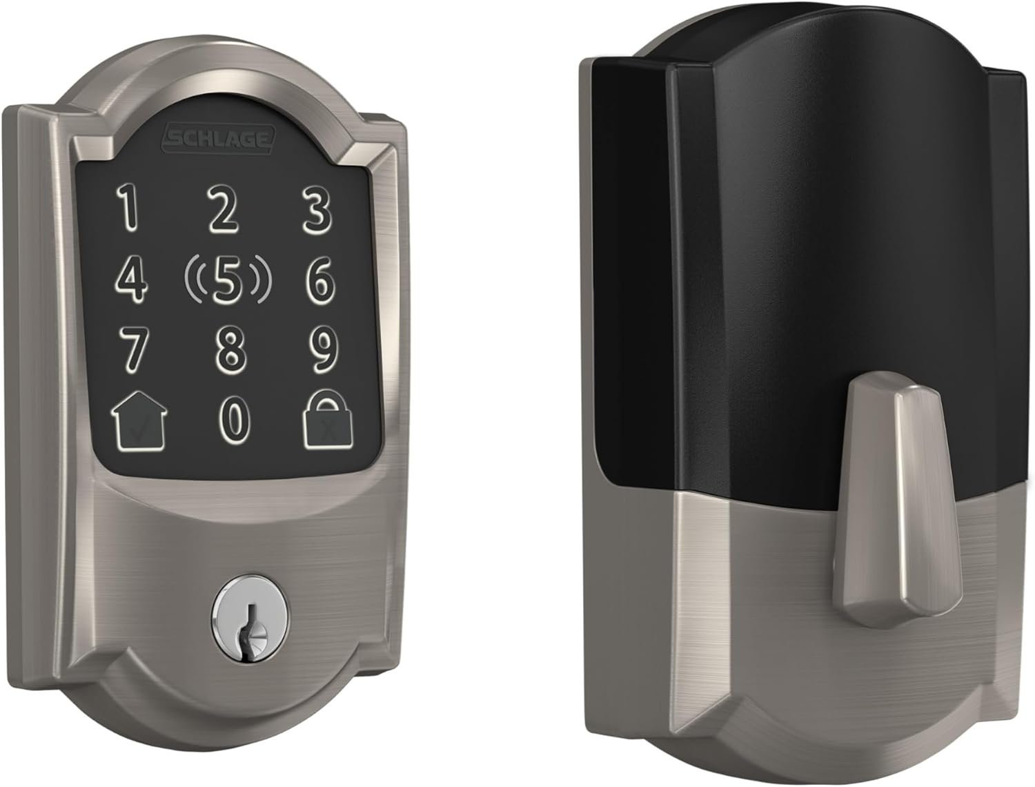 Schlage Encode Plus Smart Wi-Fi Lock for Front Door, Keyless Entry Deadbolt, Unlock with Apple Watch, Built-in WiFi and App Control, Easy Install, Alexa & Apple HomeKit Compatible, Satin Nickel