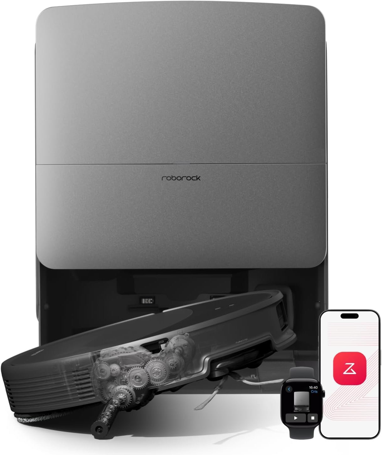 roborock Saros 20 Robot Vacuum and Mop, 3.46 in Double-Layer Threshold, 36,000 Pa, 3.14’’ Ultra Slim, Zero-Tangling for Pet Hair, 212°F Hot Water Wash, AI Powered Smart Cleaning for Carpet, Black