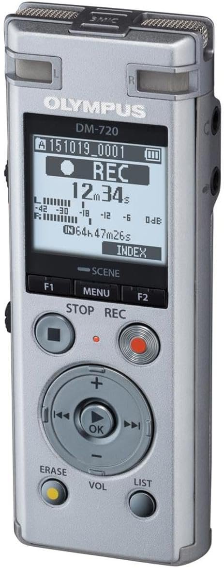 OM SYSTEM Olympus Voice Recorder DM-720 with 4GB, Micro SD Slot, USB Charging, Direction PC Connection, Transcription Mode, Silver