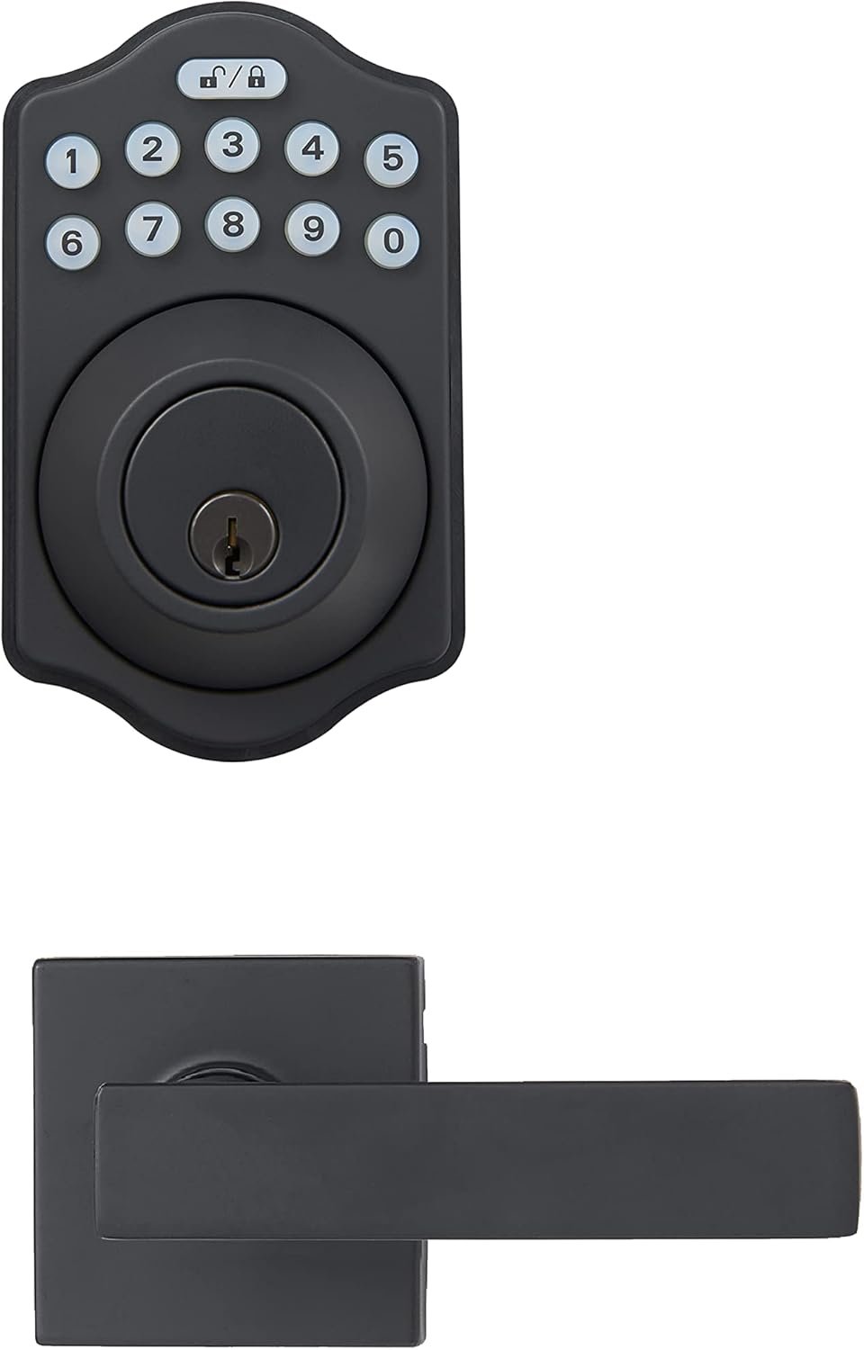 Amazon Basics Traditional Electronic Keypad, Keyless Entry Door Lock Deadbolt with Handle Set, Easy Installation, Matte Black
