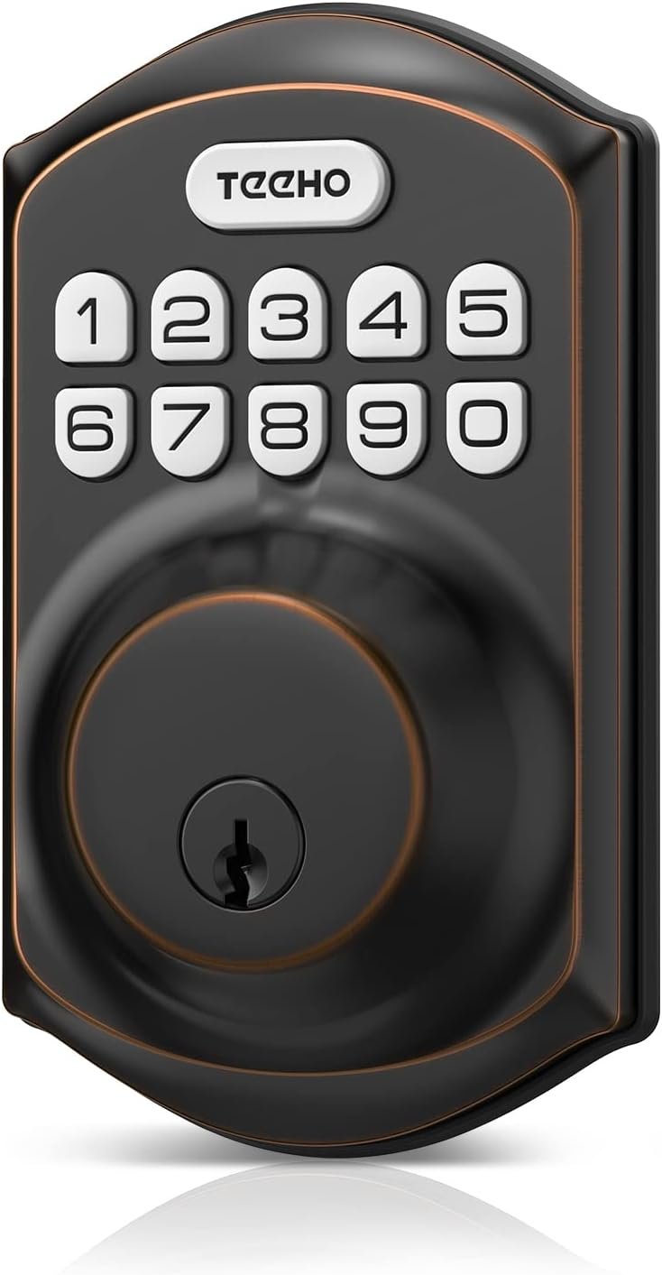 TEEHO TE001 Keyless Entry Door Lock with Keypad – Smart Deadbolt Lock for Front Door with 2 Keys – Auto Lock – Easy Installation – Oil-Rubbed Bronze