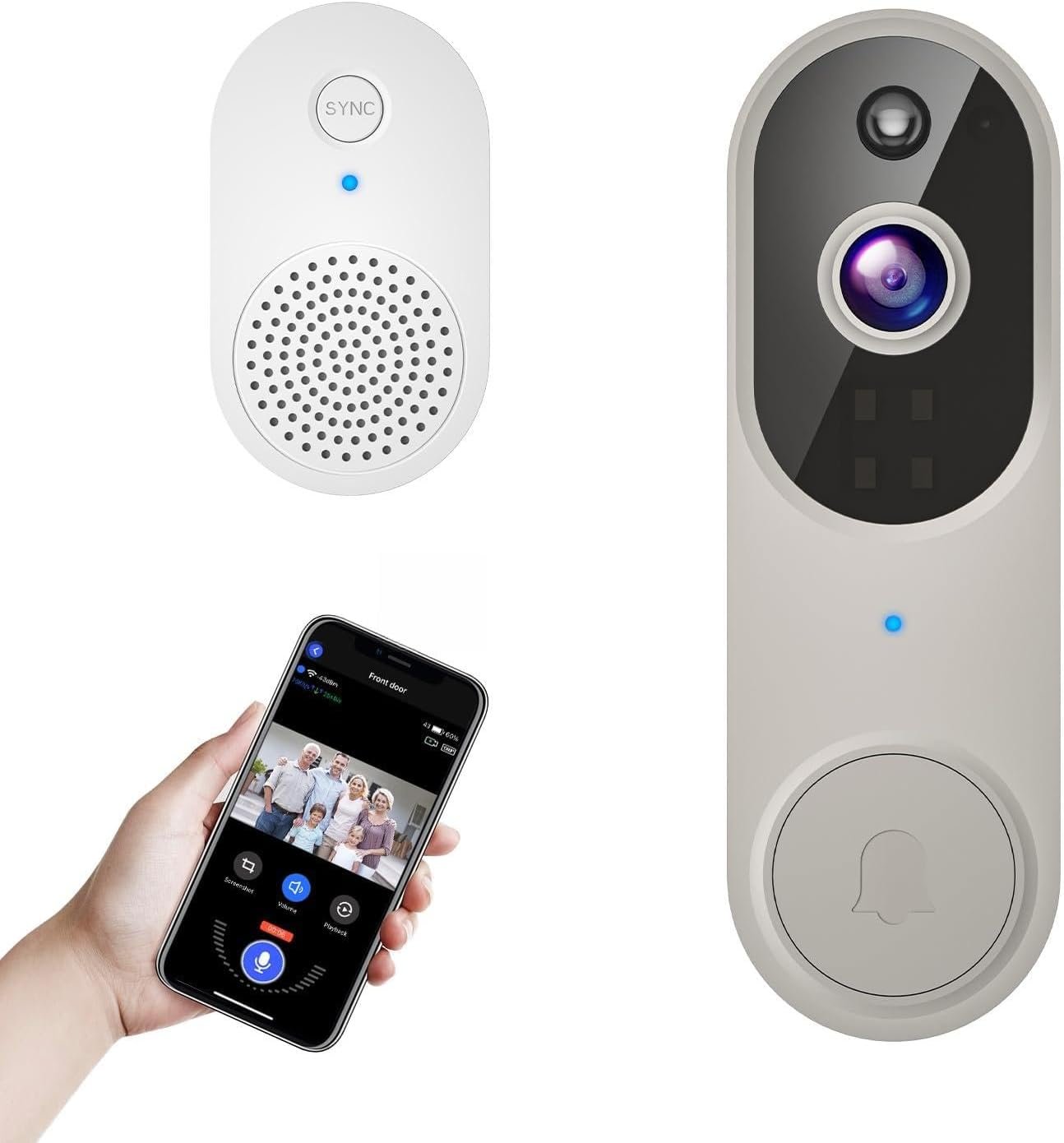 1080p Wireless Doorbell Camera for Home Security, Battery Powered, Live View, Cloud Storage, AI Human Detection, Night Vision, Two Way Audio, Indoor Outdoor Surveillance, 2.4G Wi-Fi only