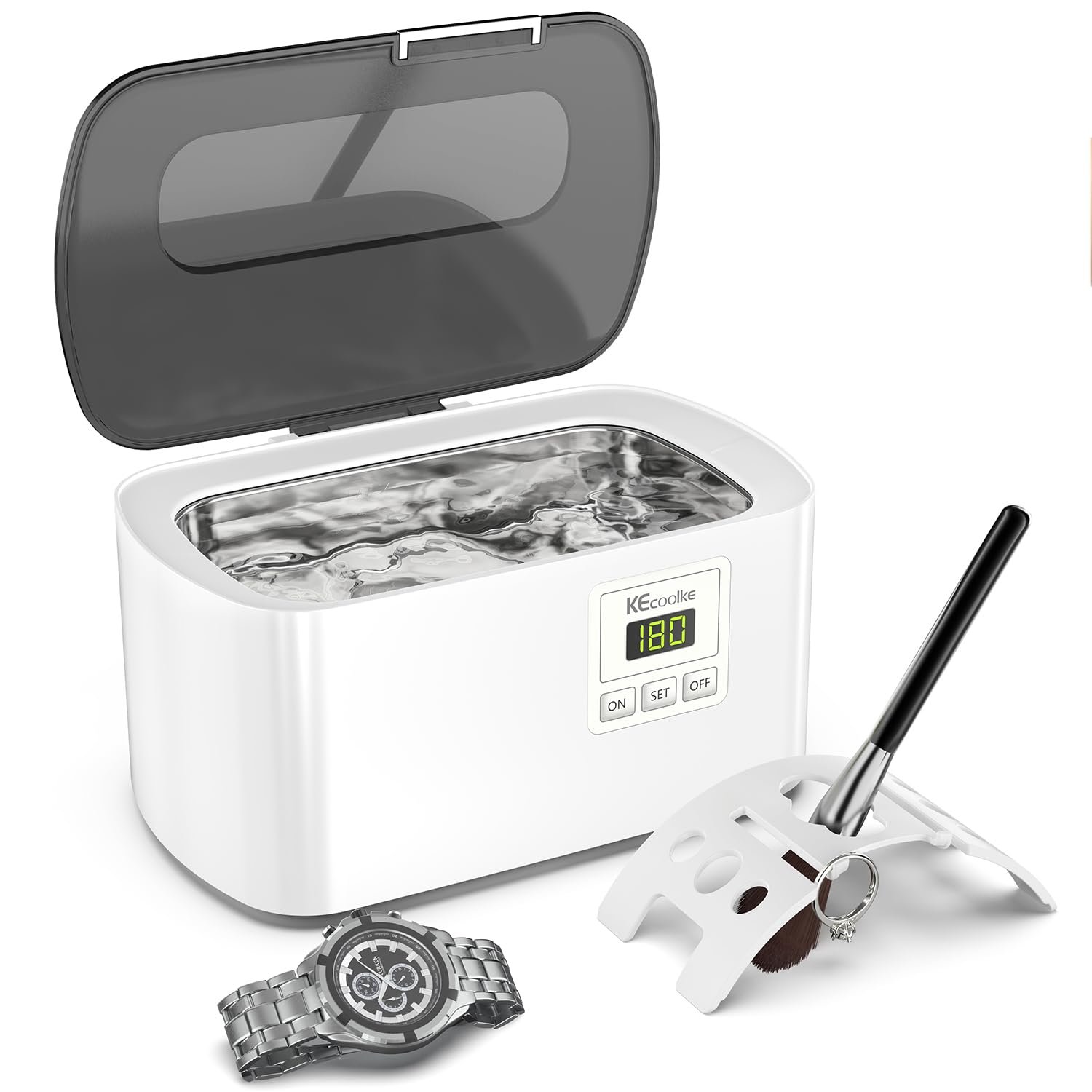 KECOOLKE Ultrasonic Jewelry Cleaning Machine, 600ml Sonic Cleaner with Digital Timer for Eyeglasses, Rings, Silver，Cleaner Solution for Gifts