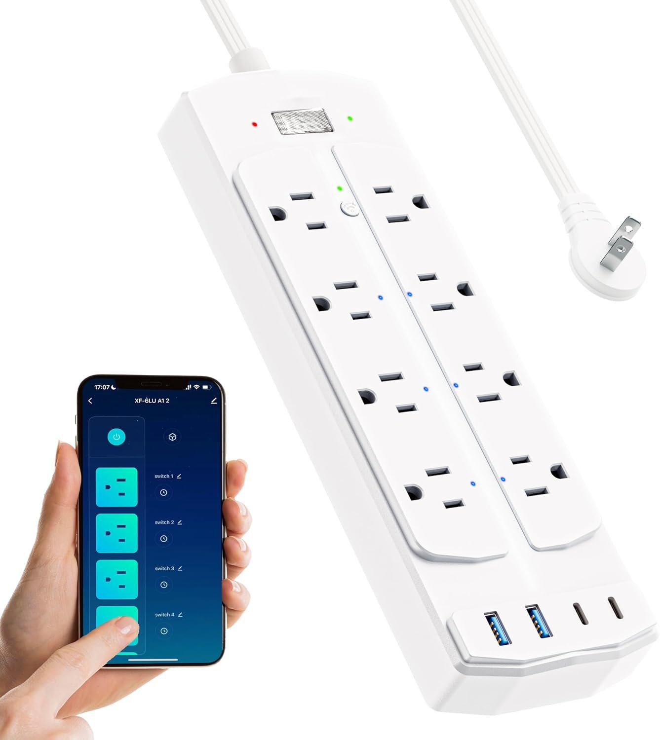 2 Prong Smart Plug Power Strip, Yozisital 2 Prong to 3 Prong Outlet Adapter, Surge Protector 2000J, 5 FT Flat Plug Extension Cord with 8 Outlets 4 USB Ports(2 USB C), Wall Mountable, White
