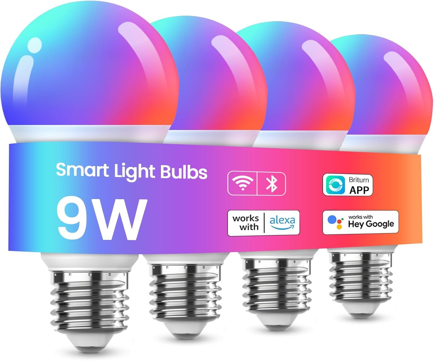 Meliya LED Smart Light Bulbs, Color Changing Dimmable & Timing Smart WiFi and Bluetooth Bulb, Compatible with Alexa and Google Assistant, RGBWW A19, 9W 800 Lumens, Music Sync, Voice Control (4 Pack)