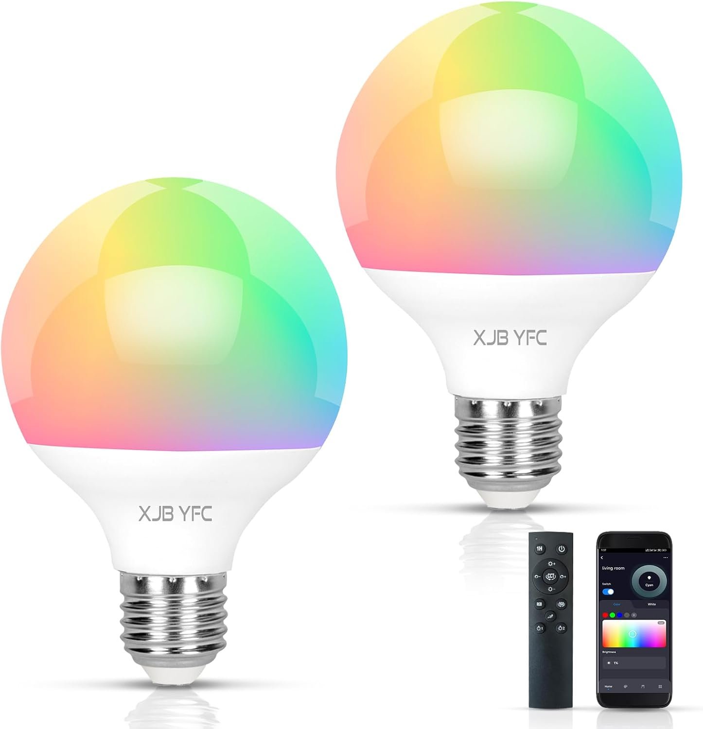 RGB LED Color Changing Light Bulb, 12W Dimmable Bluetooth Light Bulbs with E26 Base, Compatible with Mobile App & Remote Controller, Featuring Millions of Colors and Multiple Dynamic Modes (2 Pack)