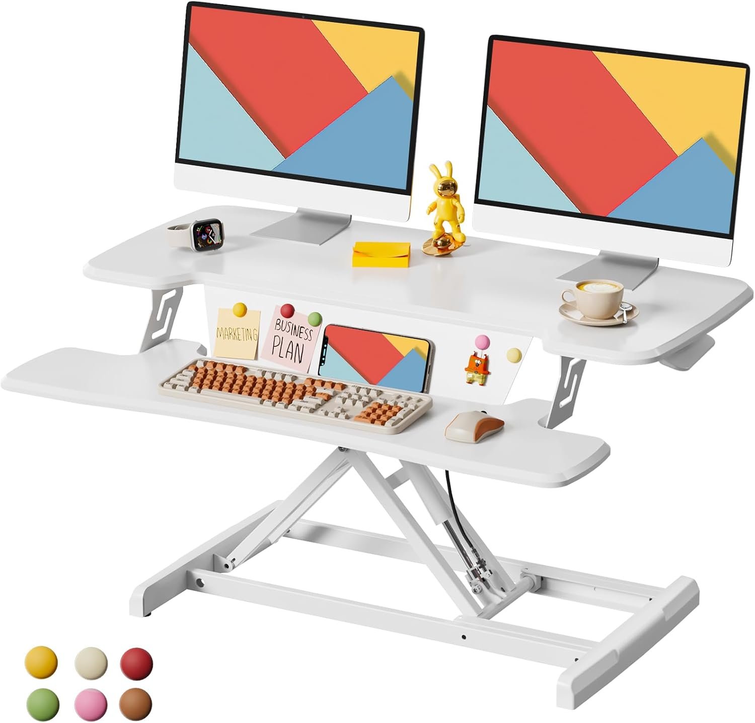 JOY worker Standing Desk Converter, 35″ Height Adjustable Sit Stand Up Desk Riser with Keyboard Tray & 6 Fridge Magnets, Desktop Workstation Riser for Home Office Computer Laptop, White