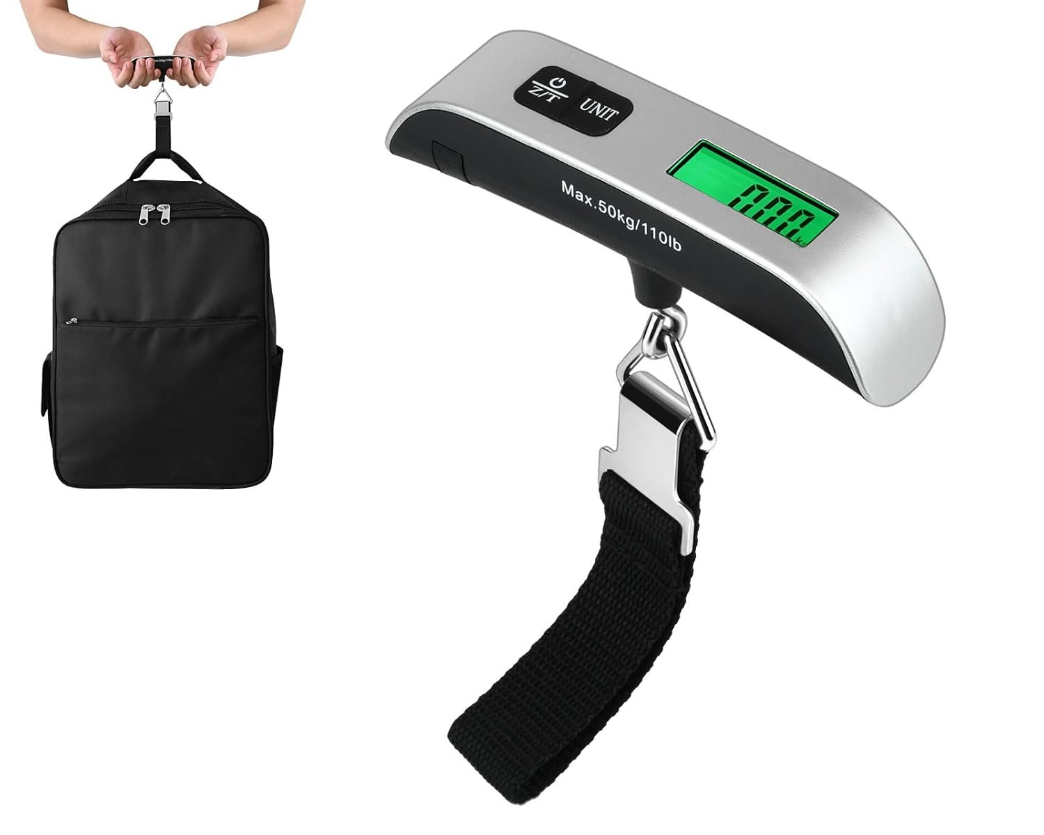 Luggage Weight Scale Portable Digital Suitcase Scale for Travel Handheld Scale with Temperature Sensor, 110 lb/50 kg, Battery Included