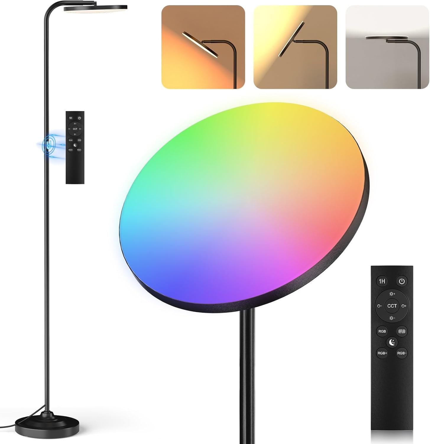 SIBRILLE RGB Floor Lamp, 36W Bright LED Standing Lamp, Stepless Dimming Color Changing Torchiere Floor Lamps with Remote, 350°Rotating Modern Tall Floor Lamp for Living Room, Gaming Room