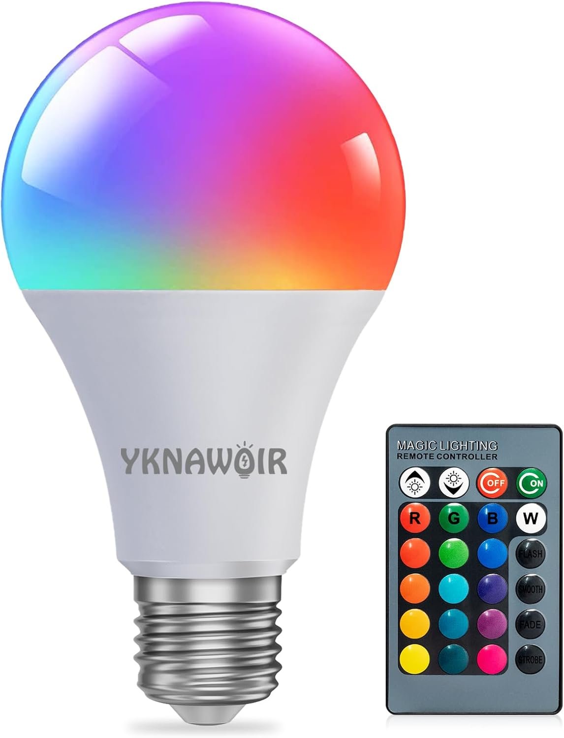 Color Changing Light Bulb, RGB LED Light Bulb, Dimmable A19 5W 6500K, E26 Colored Light Bulbs, Multicolor Light Bulb for Party Bedroom Home, 16 Color Choices – Remote Control