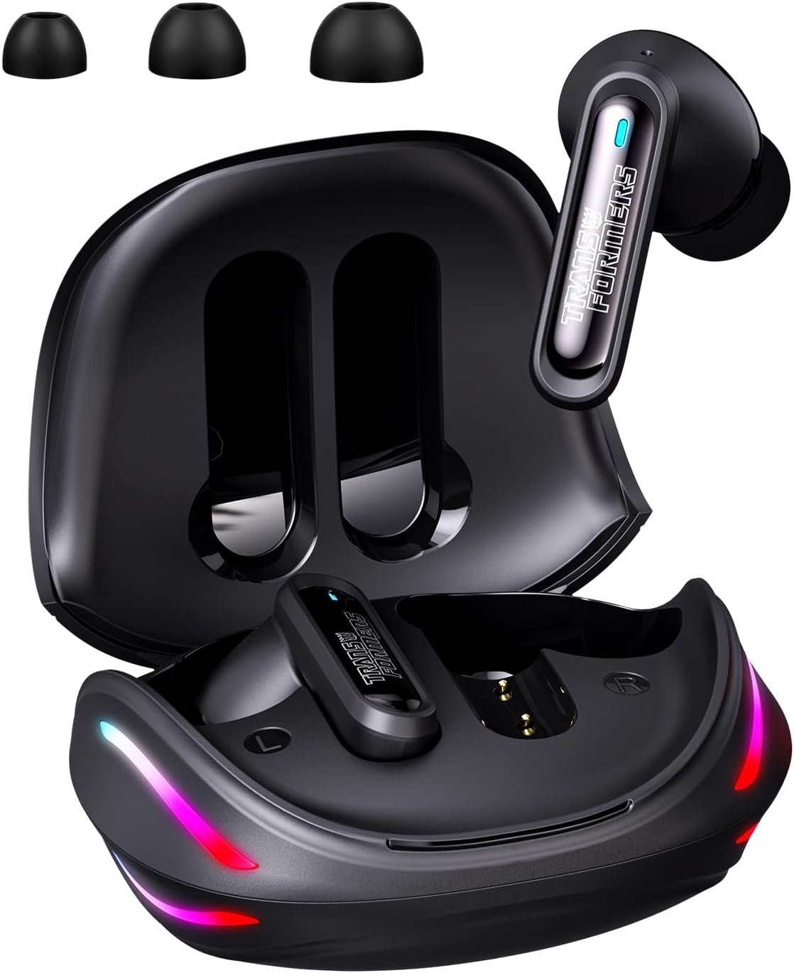 Transformers Official Bumblebee Wireless Gaming Earbuds, Bluetooth 6.0 Headphones, Open Mech Case with LED Lights, 24H Battery, IPX3 Waterproof, in-Ear Headphones for iPhone Android – Black