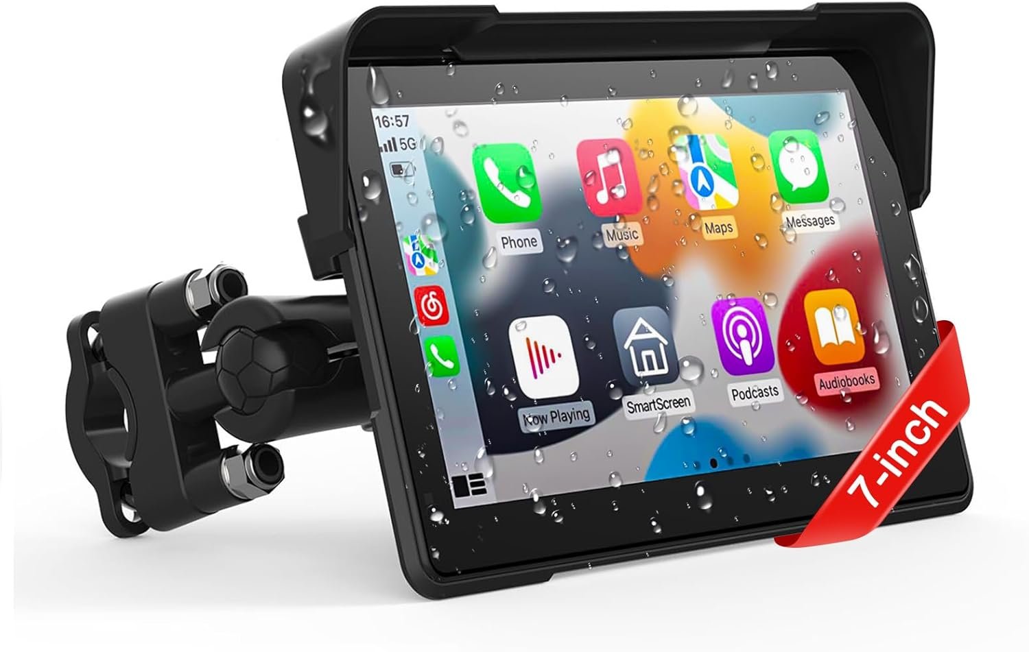 Wireless Motorcycle Apple Carplay,7 Inch Portable Motor GPS Navigation with Apple Carplay & Android Auto,Siri & Google Assistant, Anti-Glare/Bluetooth 5.2/ Voice Control/ IP69K Waterproof Touchscreen