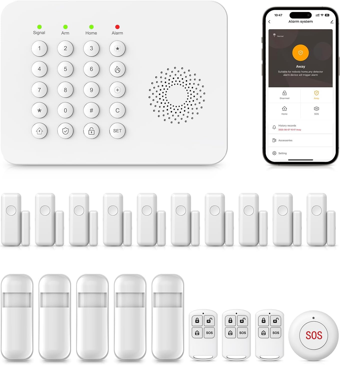 YBJ Alarm System for Home Security,DIY Wireless Home Alarm System with Door and Motion Sensors,Smart Keypad,No Subscription Fee (20-Piece-Kit)