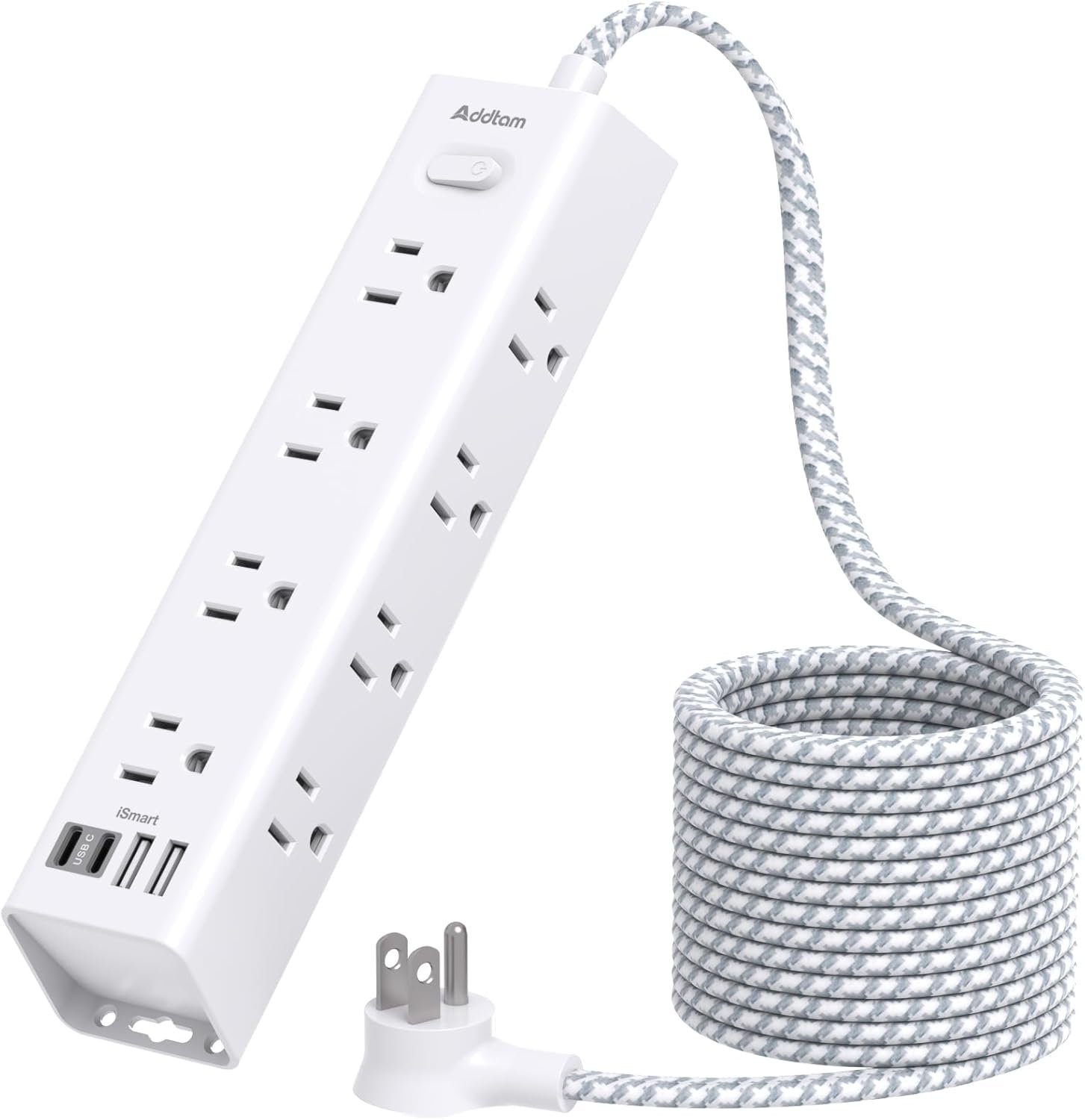 Surge Protector Power Strip – 10 FT Extension Cord, Power Strip with 12 Widely AC Outlet 4 USB, Flat Plug Wall Mount Overload Protection, 1050J, Desk Charging Station for Home Office, ETL Listed,White