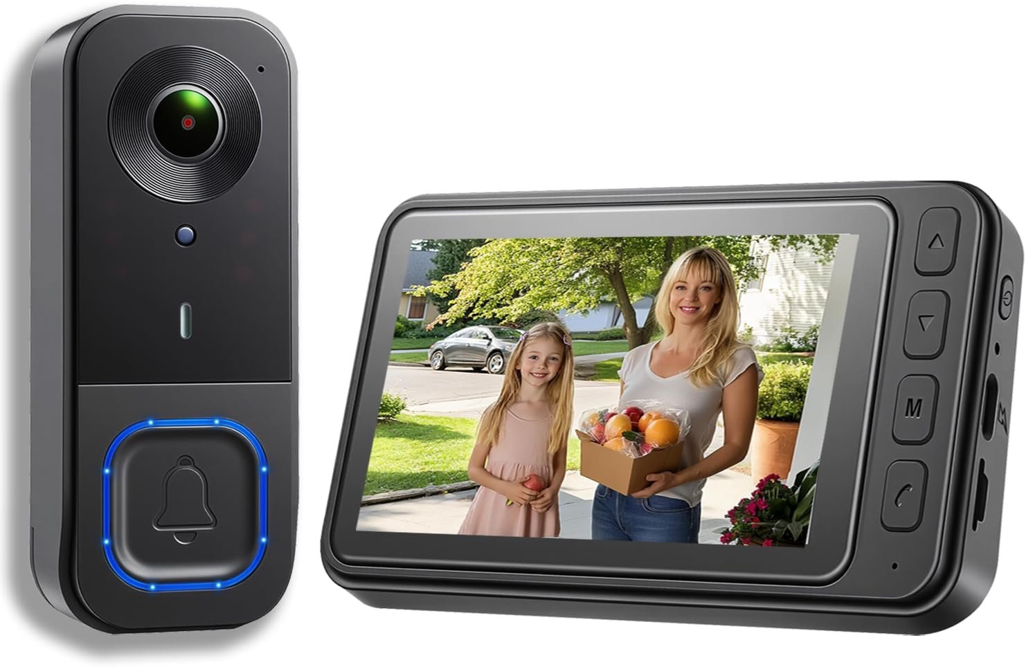 KALOGL Video Doorbell Wireless with Screen 1080p, No Subscription Door Bell Camera with Monitor Screen, Local Storage NO WiFi and APP Needed, Video Intercom Two-Way Audio,160° View,Night Vision