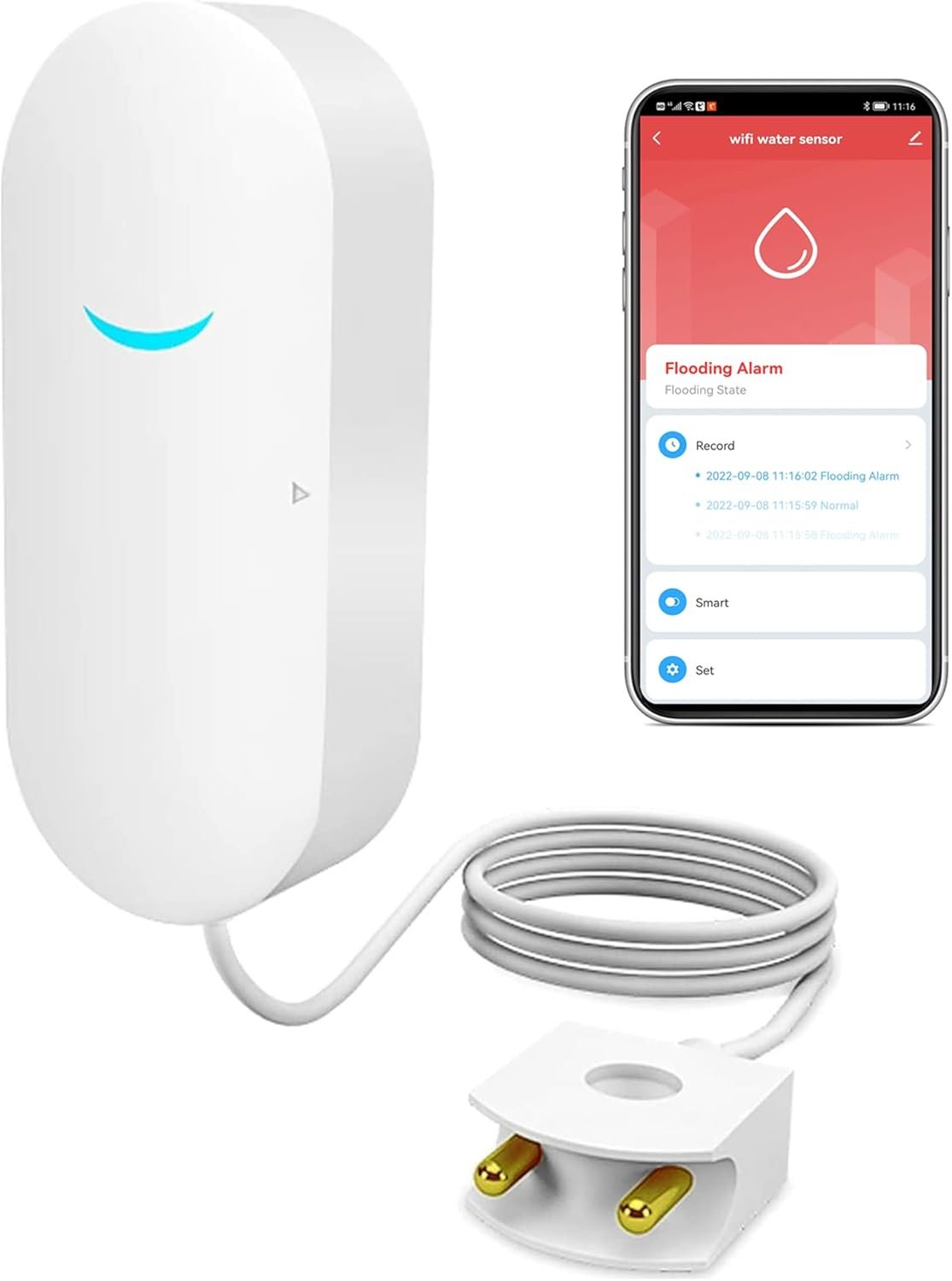 WiFi Water Sensor Leak Detector: Smart Water Leak Detector, TUYA Smart Water Leak Sensor, Wireless Water Level Sensor with App Alerts and Remote Monitor, Water Detectors & Alarms for Home,Basement