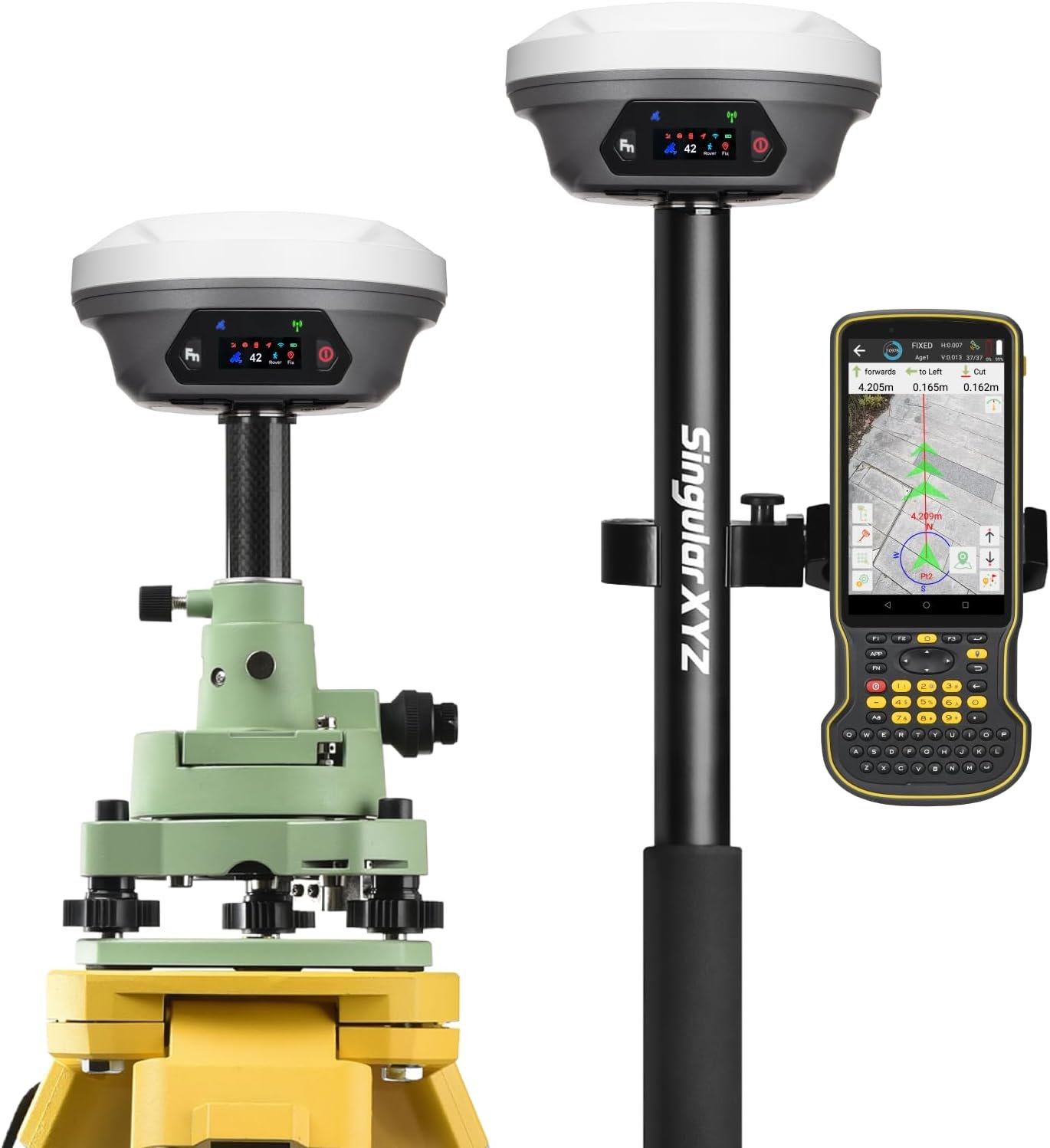 E1 Pro GNSS RTK Surveying Equipment, Over 20 Hours Endurance RTK GNSS with IMU Base & Rover, GPS RTK with Larger HD Screen and Larger Handheld Collector, 1cm Accuracy, 15km UHF Range, 60° Tilt Survey