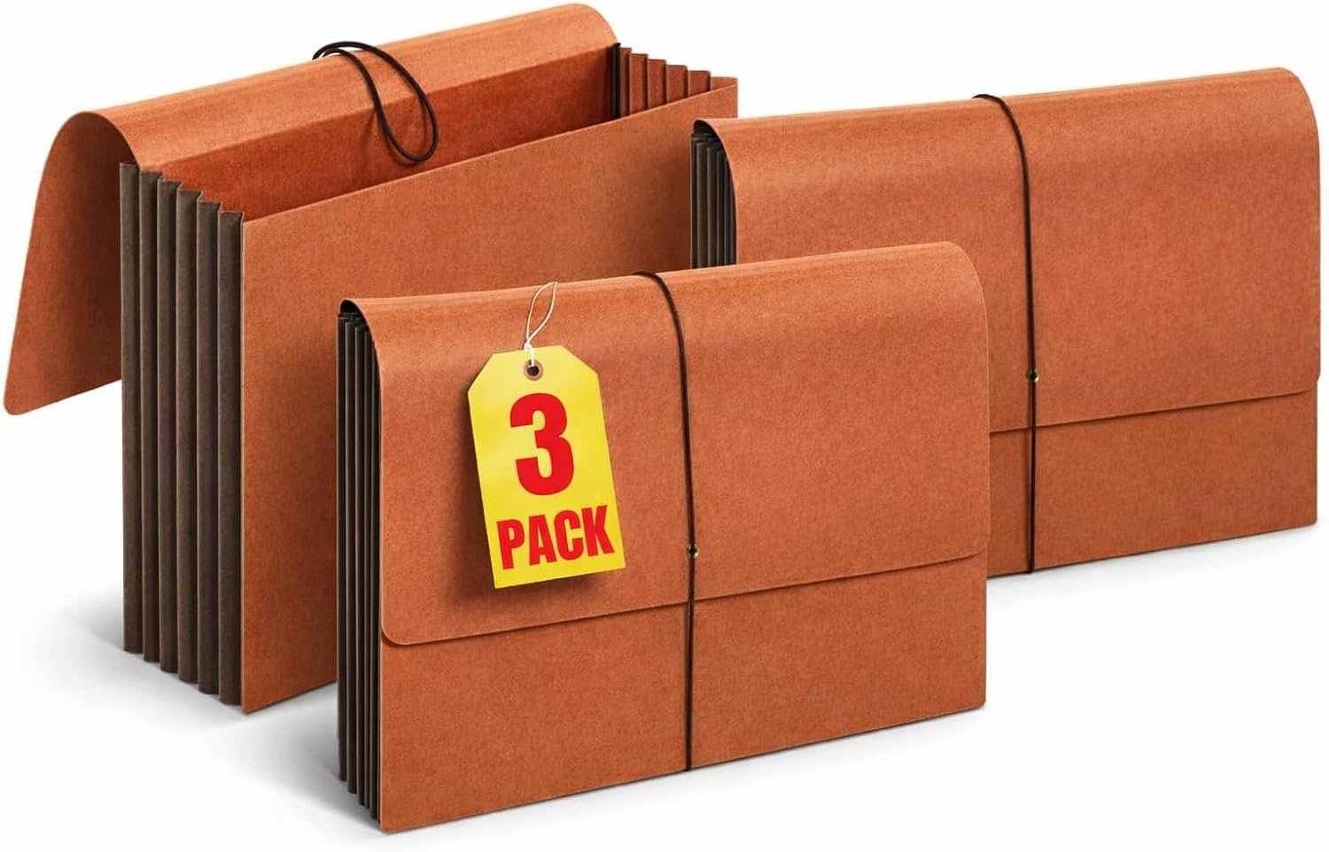 1InTheOffice Expanding File Folder with Flap and Cord Closure, 5-1/4″ Expansion, Letter Size, Wallet Redrope, 3 Pack