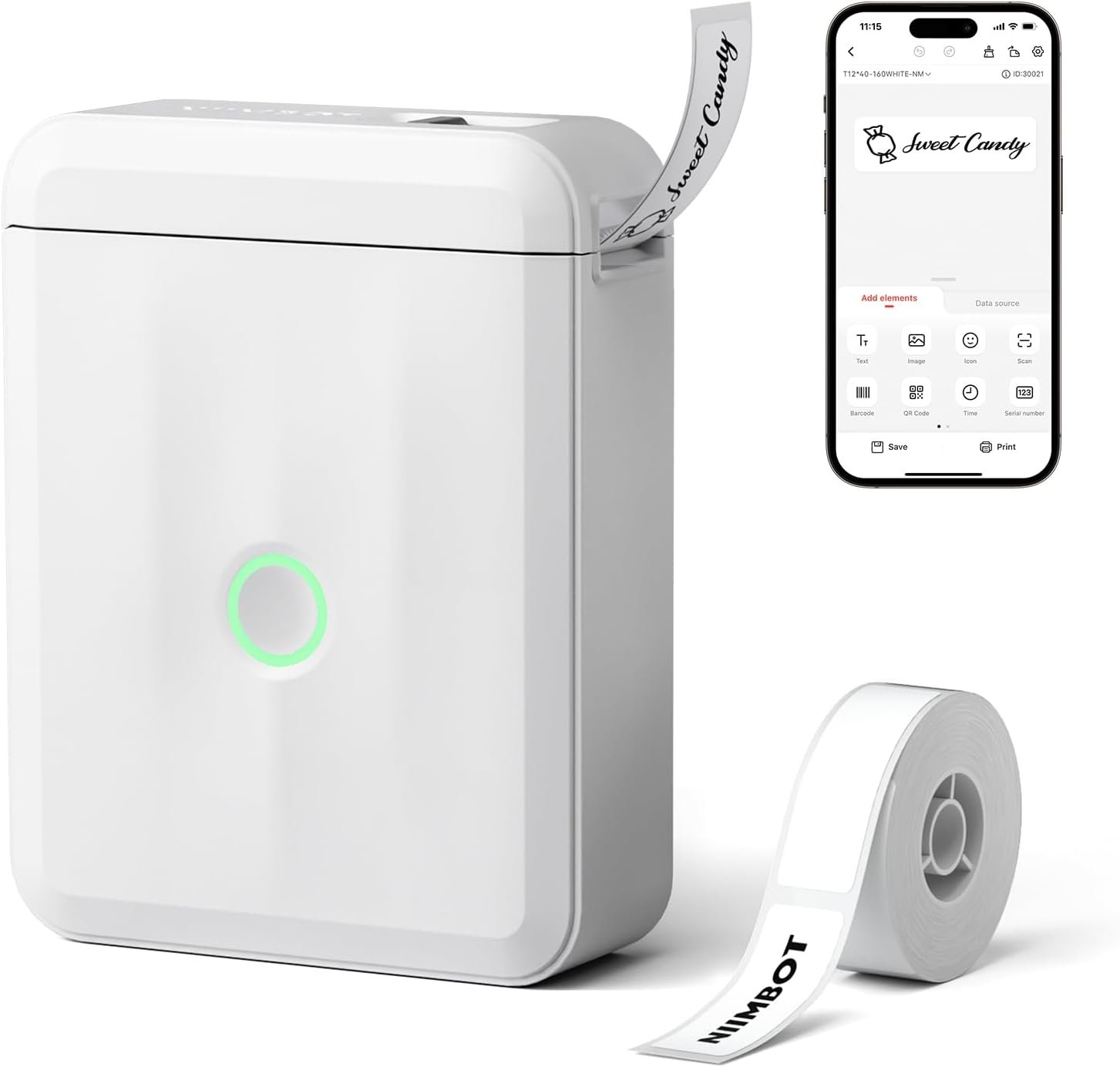 NIIMBOT D110 Upgraded Version Mini Label Maker Machine with Tape, Portable Bluetooth Thermal Printer, Sticker Labeler with Multiple Templates for Office Organization Home Kitchen School, White