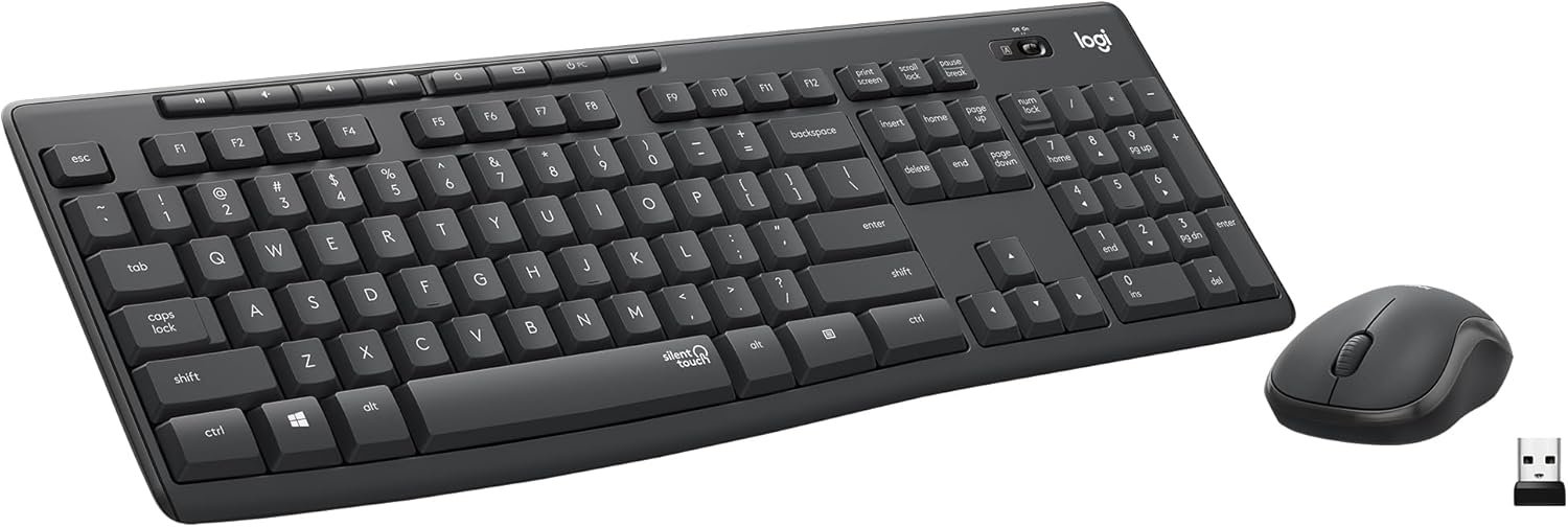 Logitech MK295 Wireless Mouse & Keyboard Combo with SilentTouch Technology, Full Numpad, Advanced Optical Tracking, Lag-Free Wireless, 90% Less Noise – Graphite