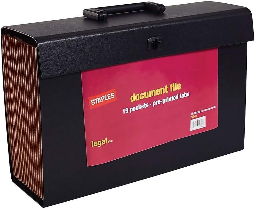 Staples Expanding File with A‑Z Index, Legal Size, 19‑Pocket Accordion Organizer, Durable Black Construction