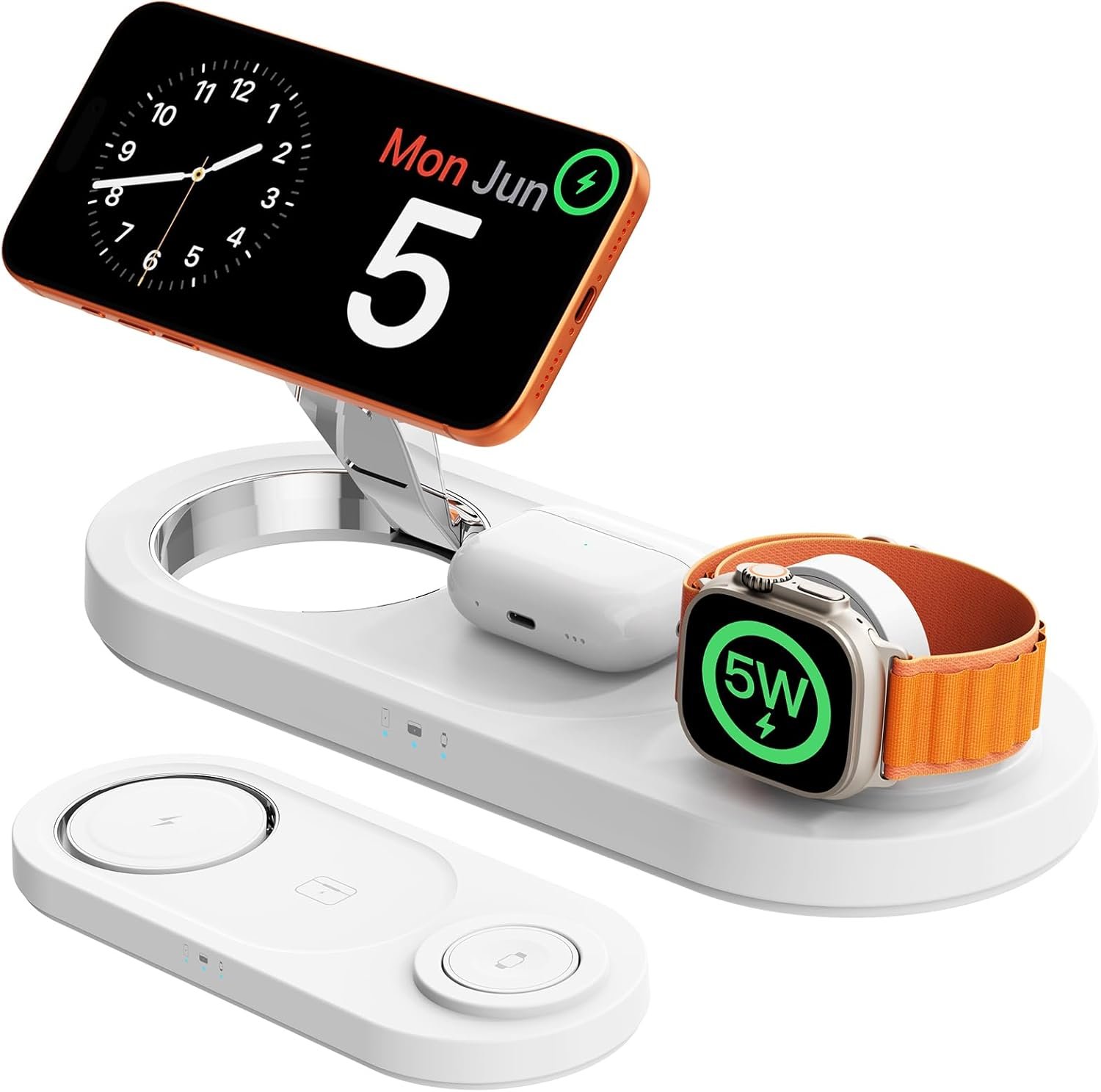 for Apple Watch 5W Fast Charger：3 in 1 Wireless Charging Station for Apple Mag-Safe Charger Stand,Fast Magnetic Wireless Charger Station for iPhone171615 14 13 12 Series,Airpods, Watch（Foldable