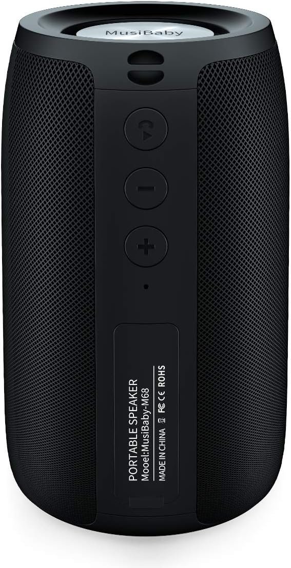 Musibaby M68 Portable Bluetooth Speaker, Bluetooth Speakers Wireless with Deep Bass, Small Waterproof Speaker for Home and Outdoor Use, Dual Pairing, FM Radio, USB/AUX Input, 24H Playtime,Black