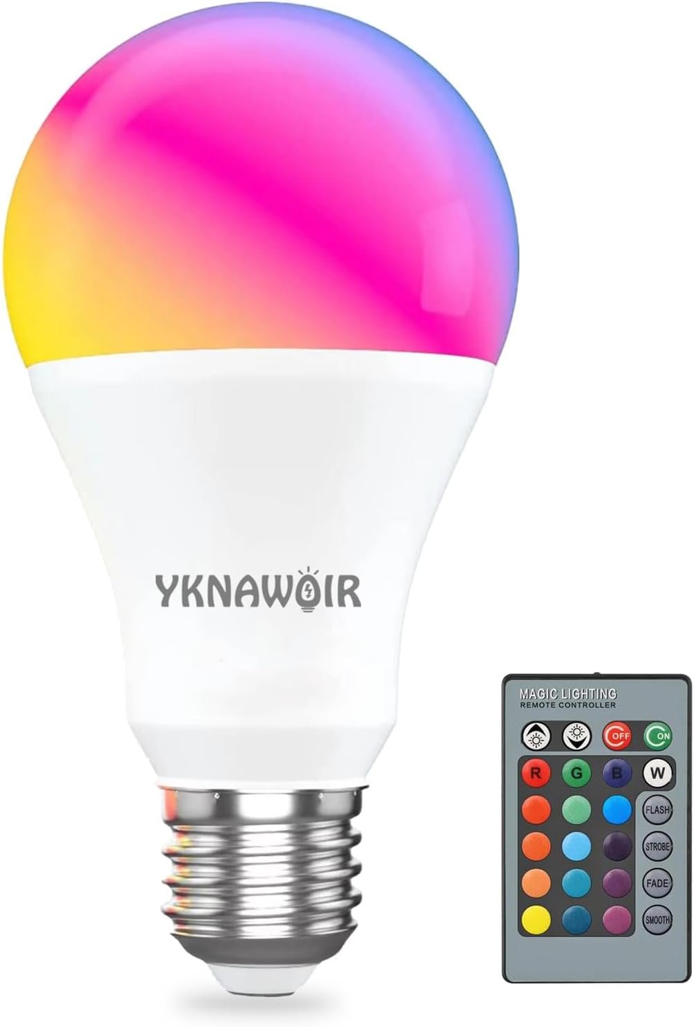 Color Changing Light Bulbs, 5W A19 RGB LED Light Bulbs with Remote Control & Memory Function – 16 Colors, 6500K White, E26 Screw Base, Dimmable Multicolor Light Bulb for Bedroom, Party, Home Decor
